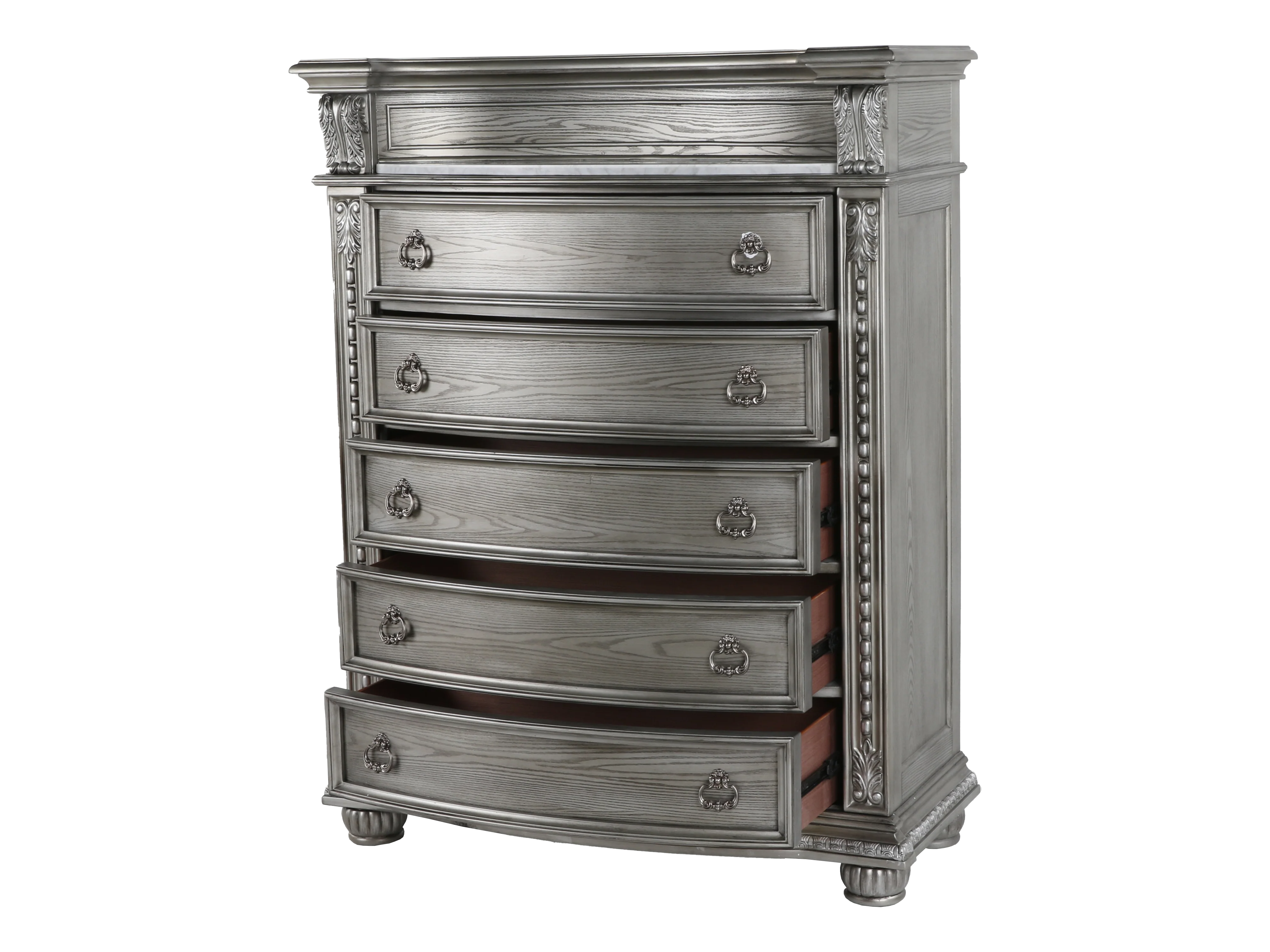 Cavalier Antique Gray 5-Drawer Chest with Marble Top - Image 3