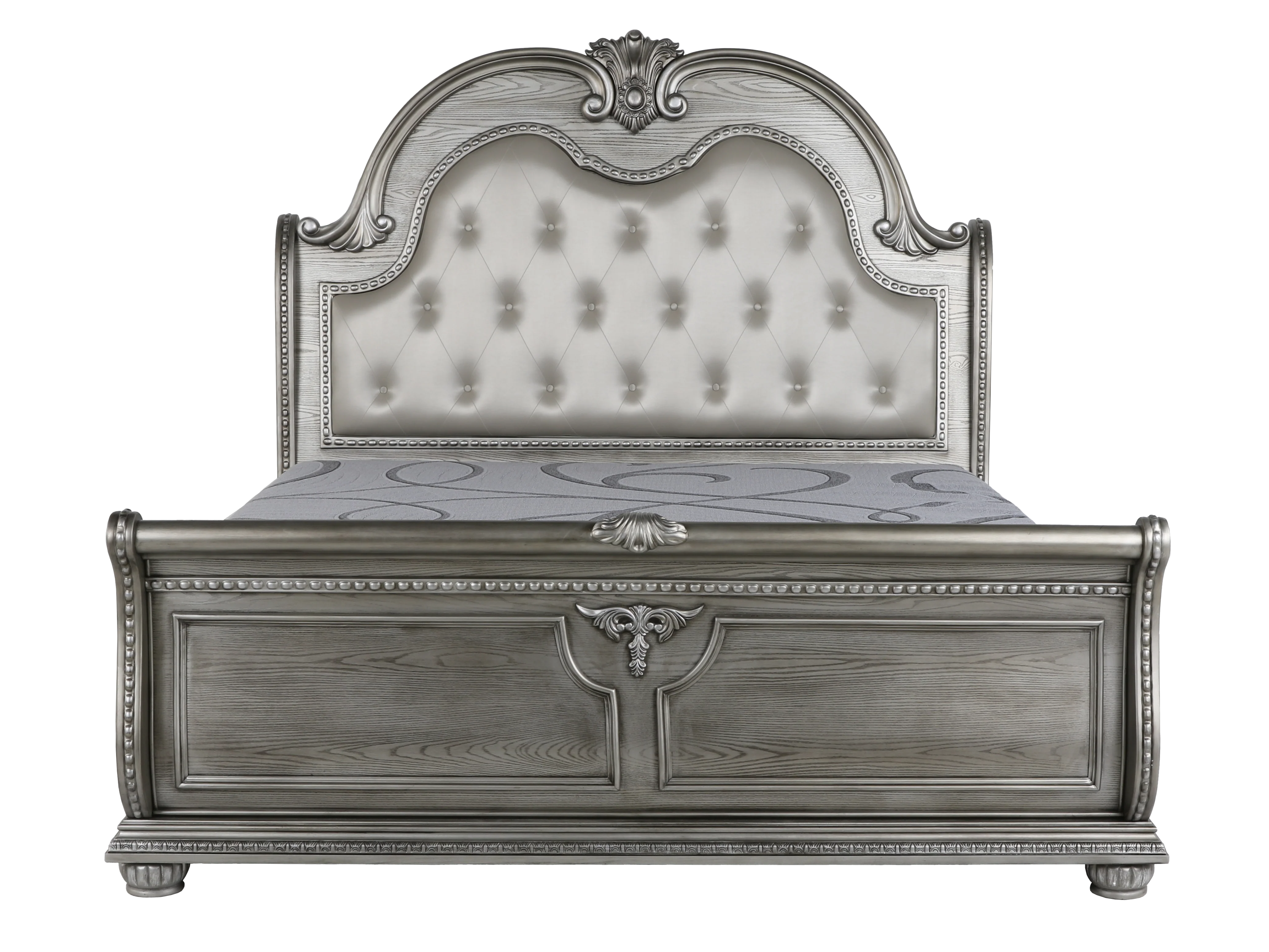 Cavalier Antique Gray Sleigh Bedroom Set with Marble-Top Dresser & Nightstand - Image 3