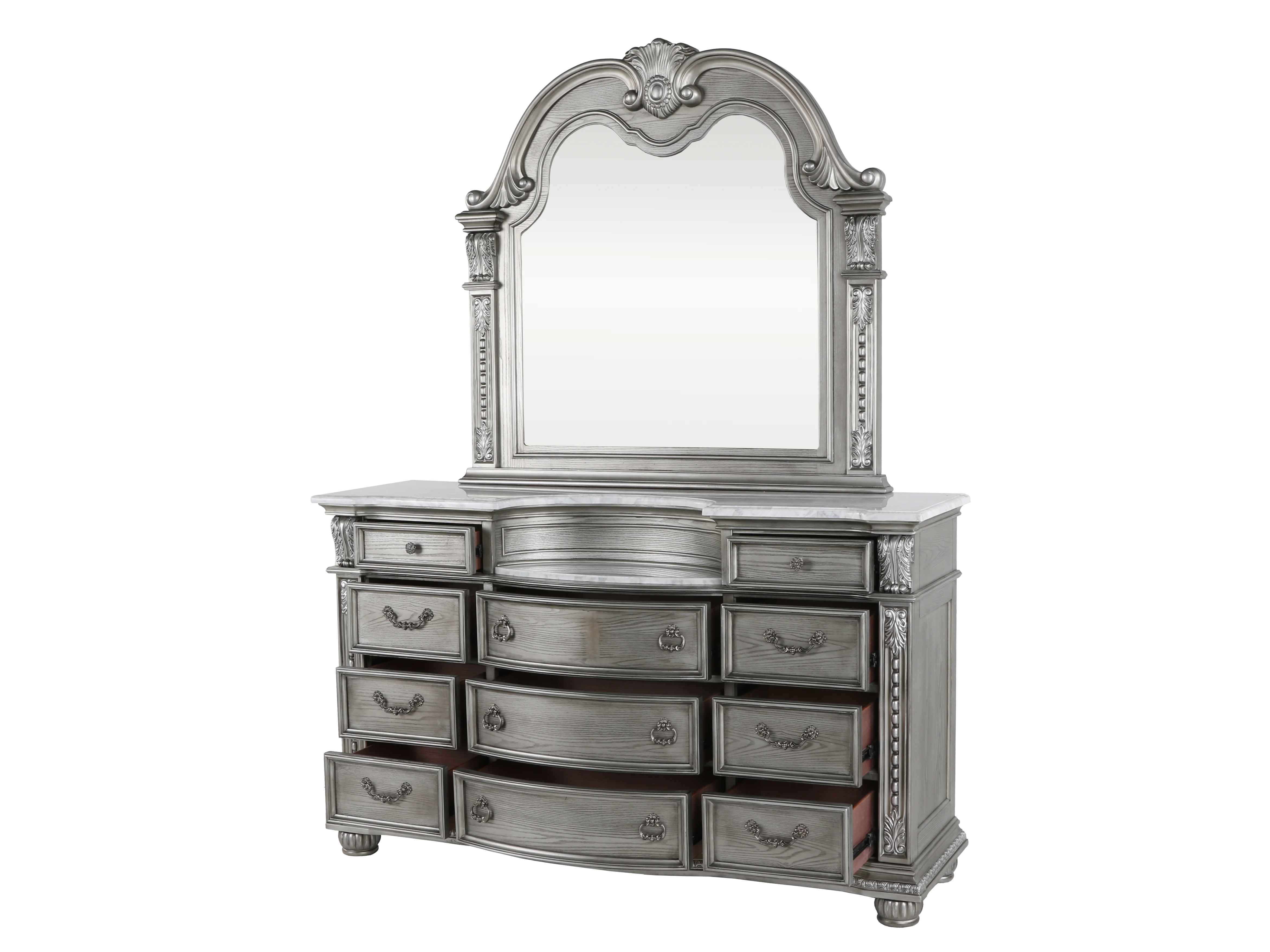 Cavalier Antique Gray Sleigh Bedroom Set with Marble-Top Dresser & Nightstand - Image 6