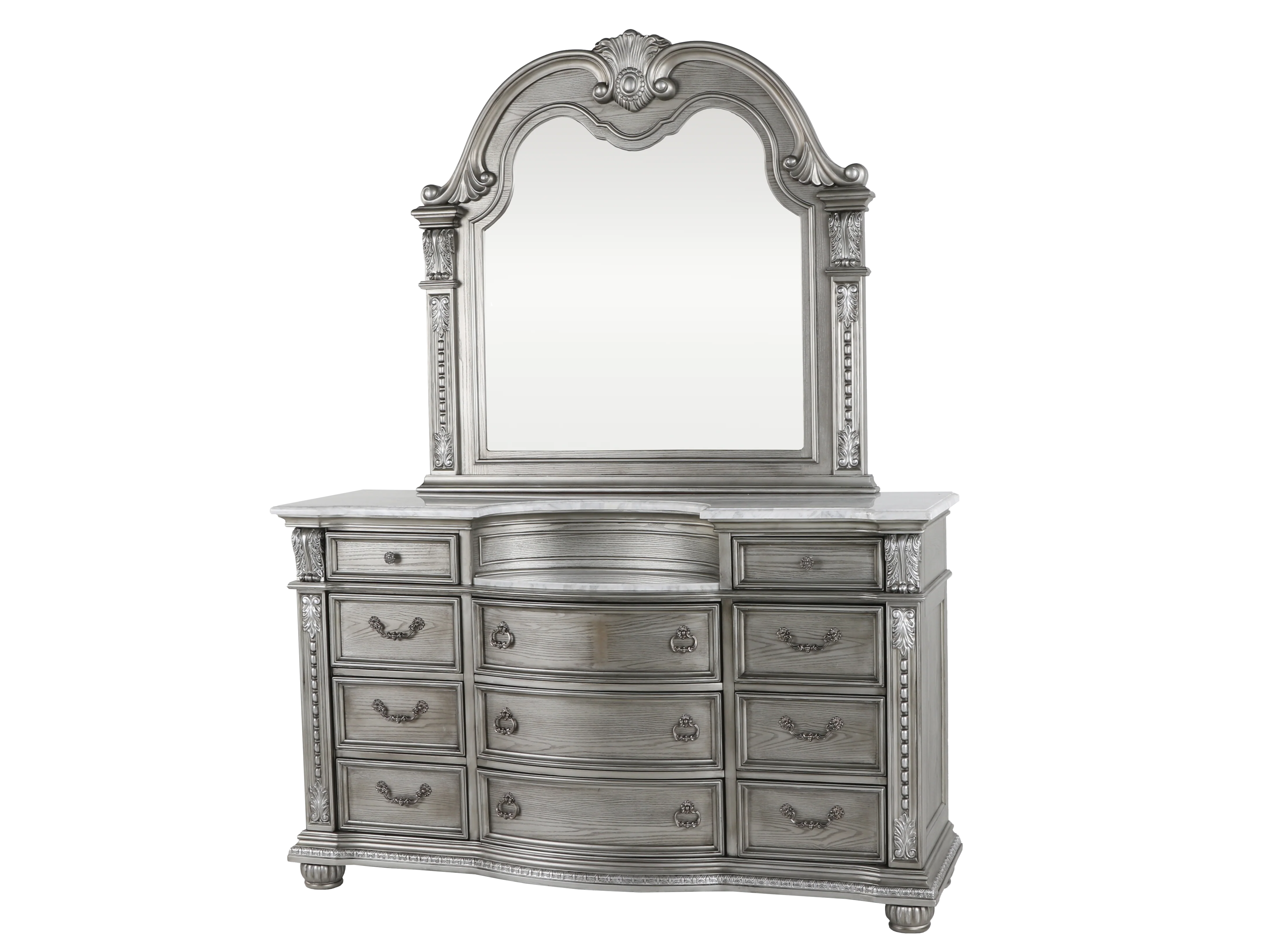 Cavalier Antique Gray Sleigh Bedroom Set with Marble-Top Dresser & Nightstand - Image 7