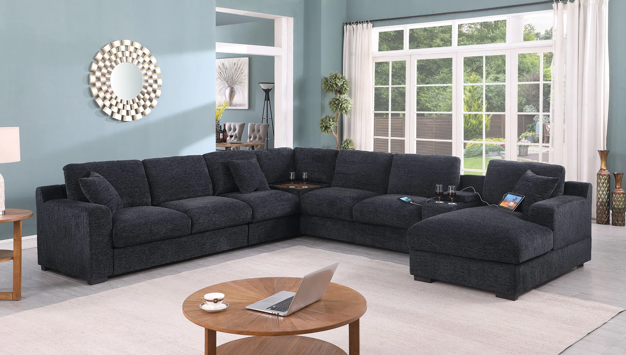 Celine - Fabric Corner Sectional Sofa With Right-Facing Chaise, Cupholders, And Charging Ports - Image 26