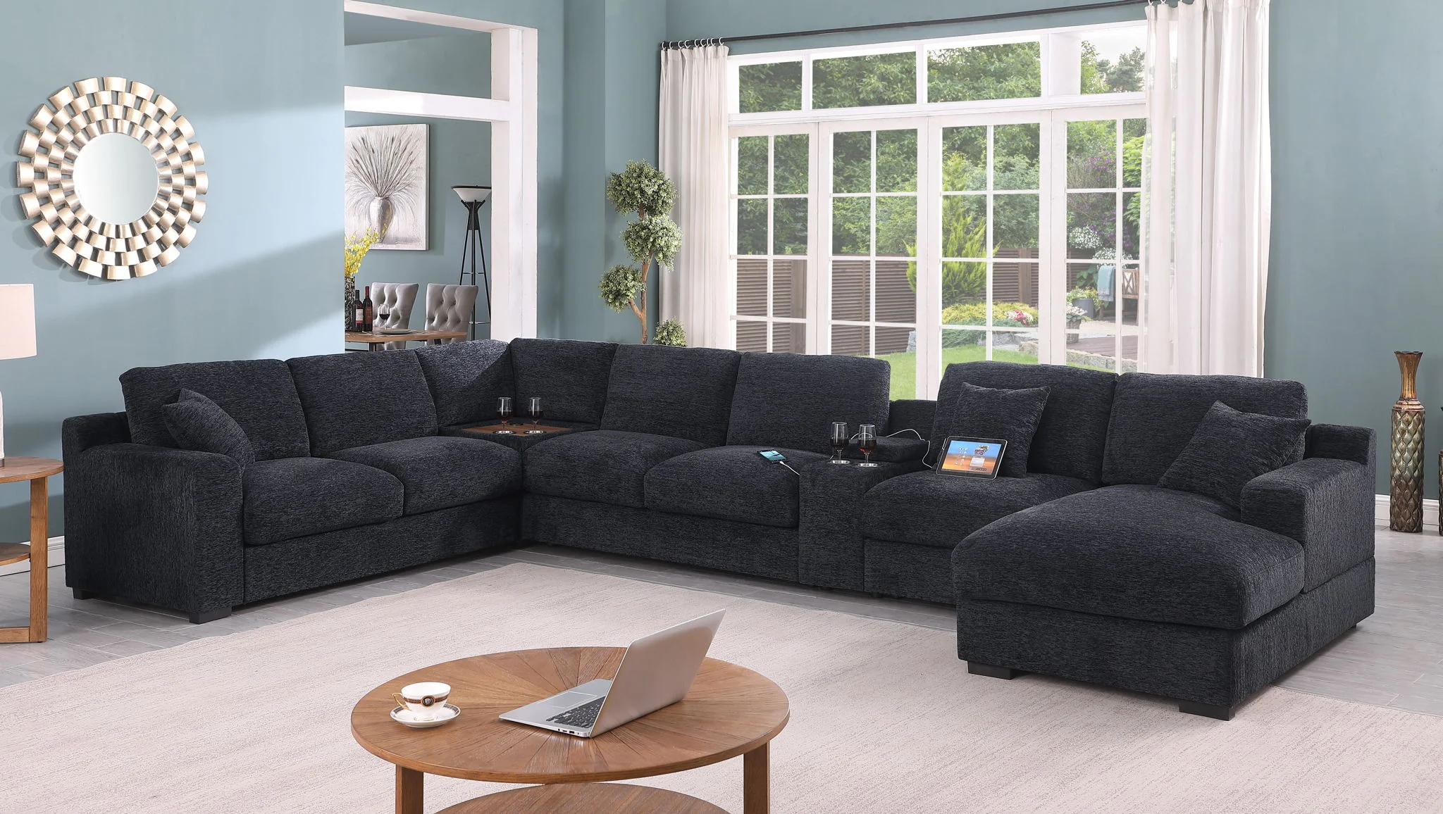 Celine - Fabric Corner Sectional Sofa With Right-Facing Chaise, Cupholders, And Charging Ports - Image 37