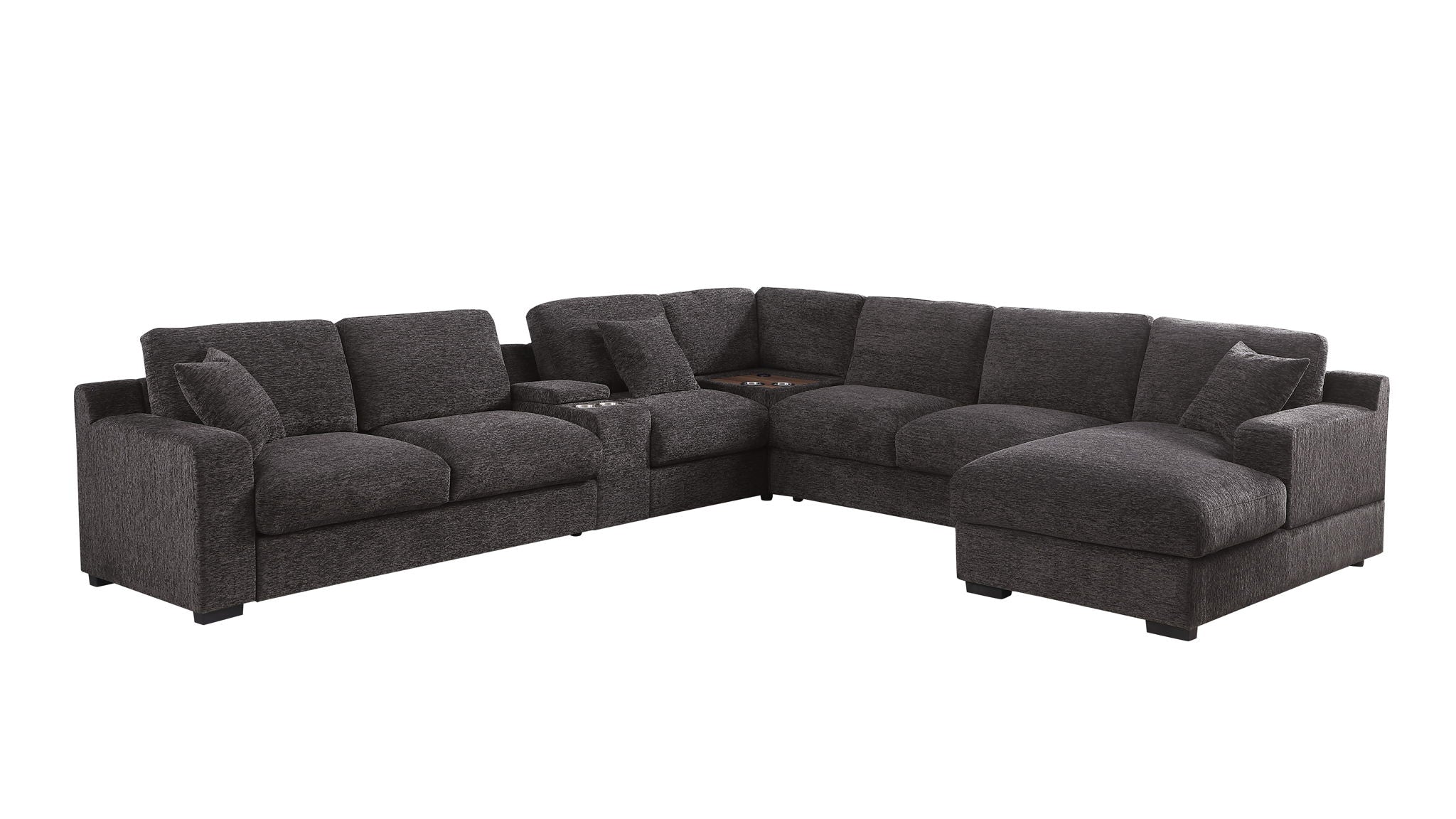 Celine - Corner Sectional Sofa With Right Facing Chaise, Cupholders, And Charging Ports - Gray - Image 13