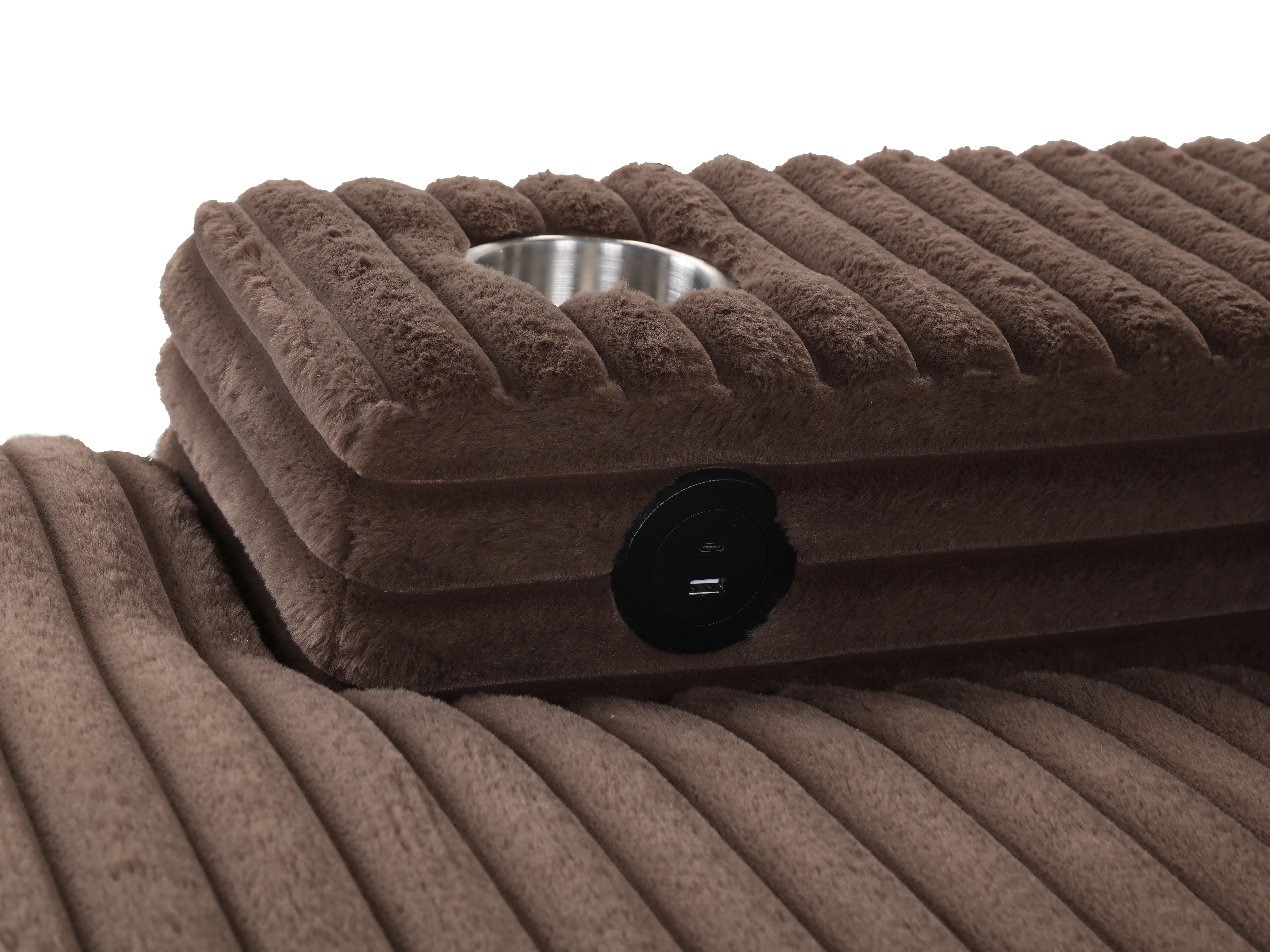 Brown Chaise Lounge with Dual Cup Holders and USB Charging Ports - Image 4
