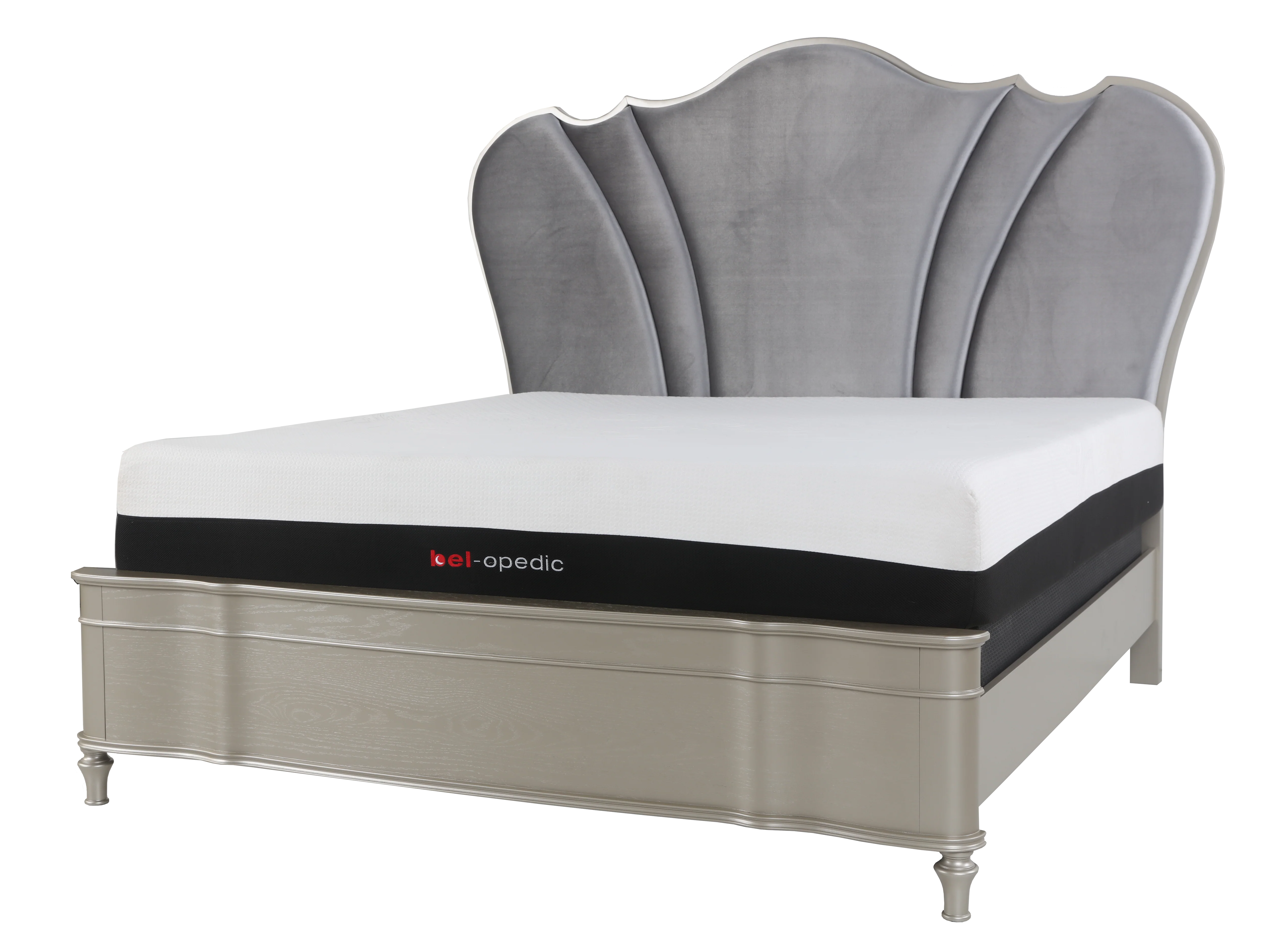 6 Piece Champagne Velvet Scalloped Bedroom Set - Image 3