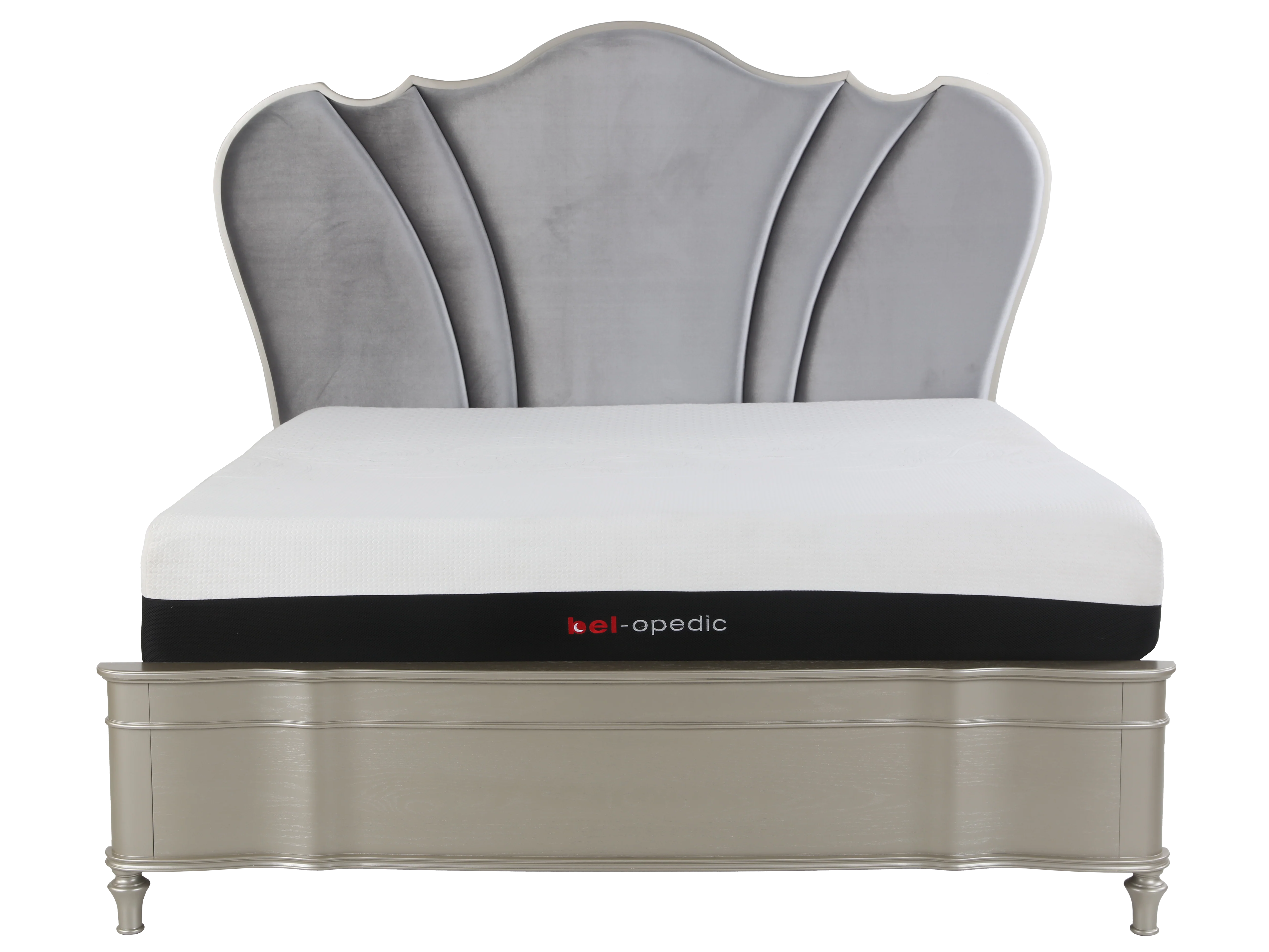 6 Piece Champagne Velvet Scalloped Bedroom Set - Image 4