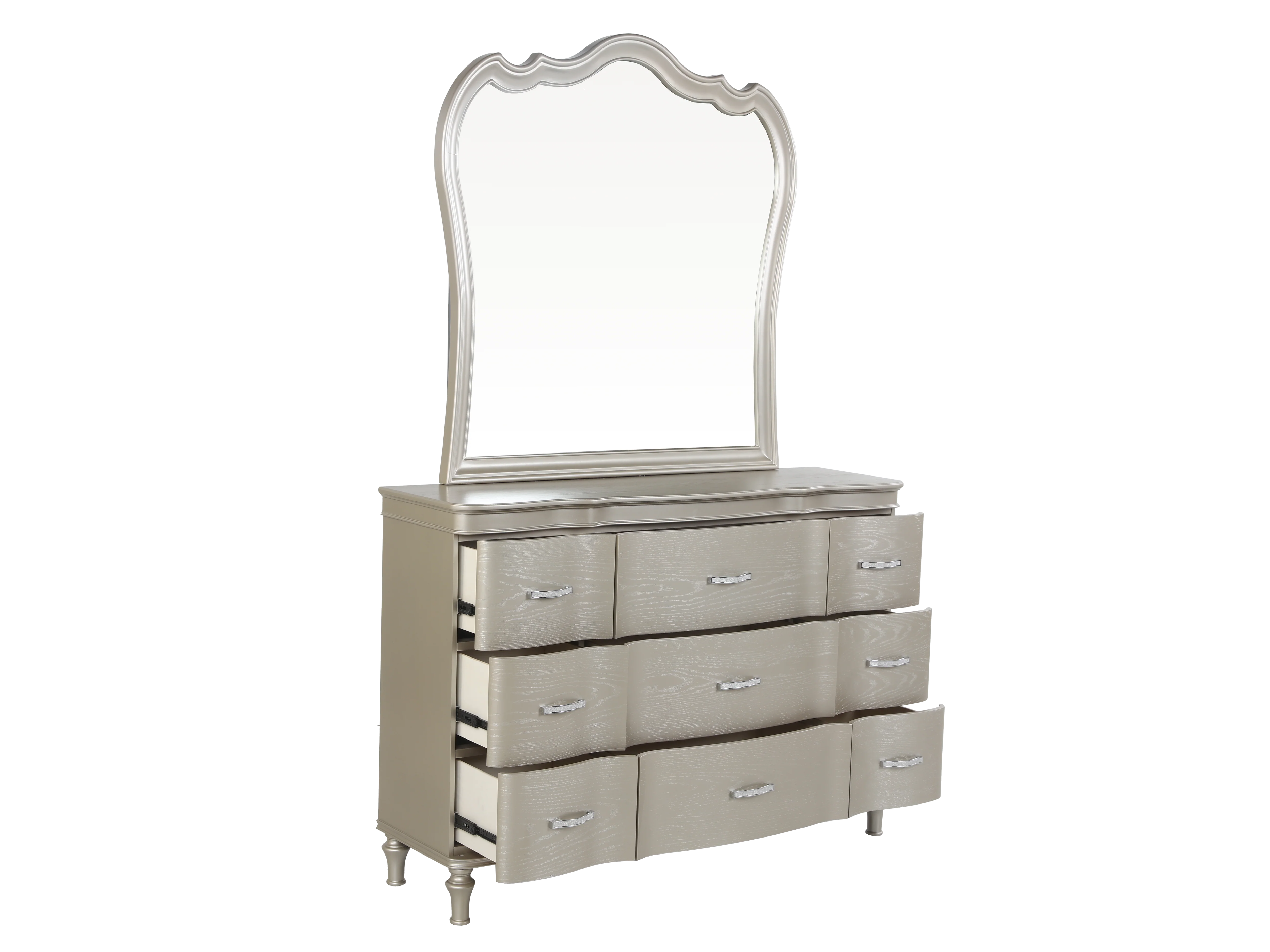 6 Piece Champagne Velvet Scalloped Bedroom Set - Image 5
