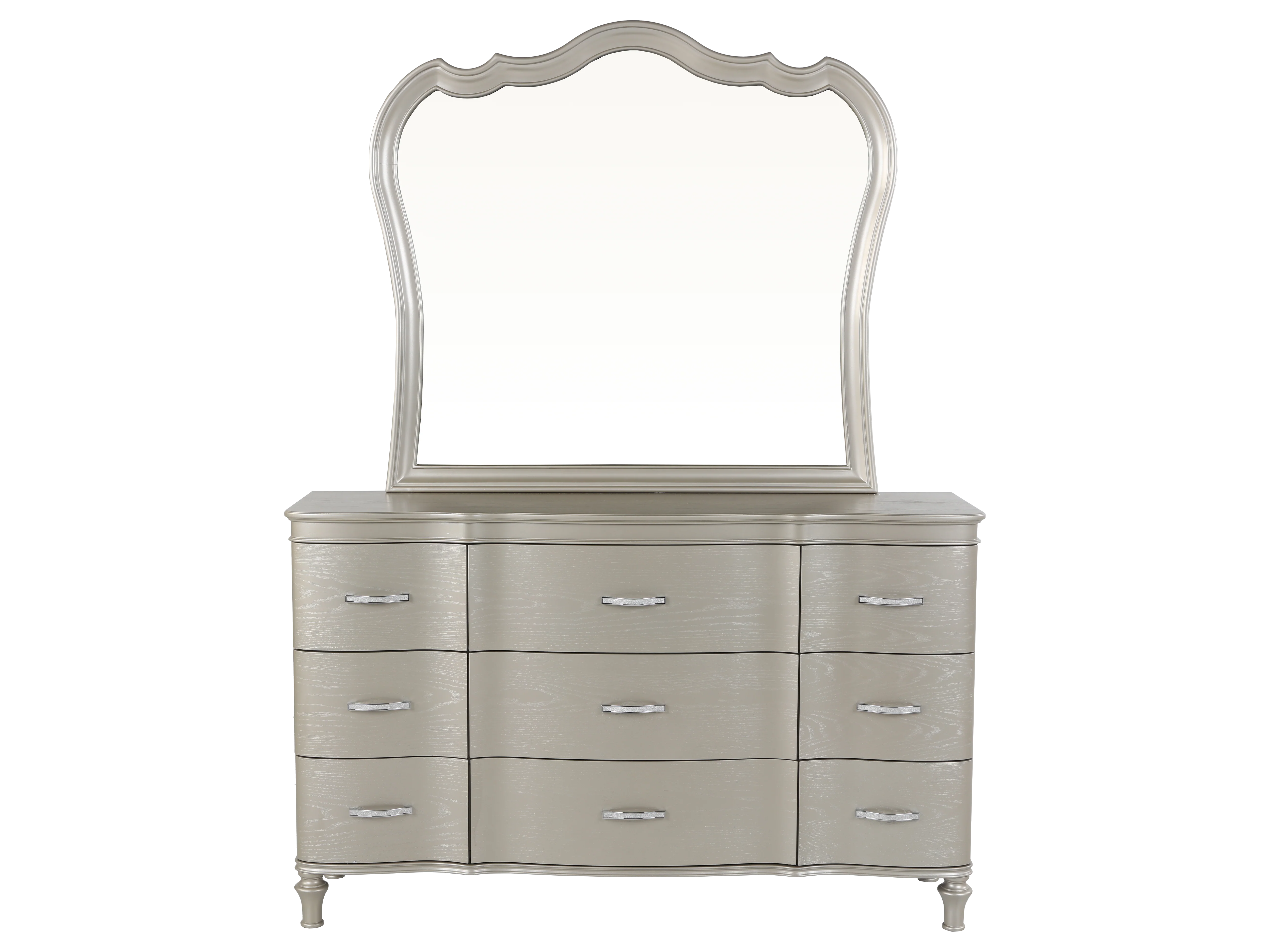 6 Piece Champagne Velvet Scalloped Bedroom Set - Image 6