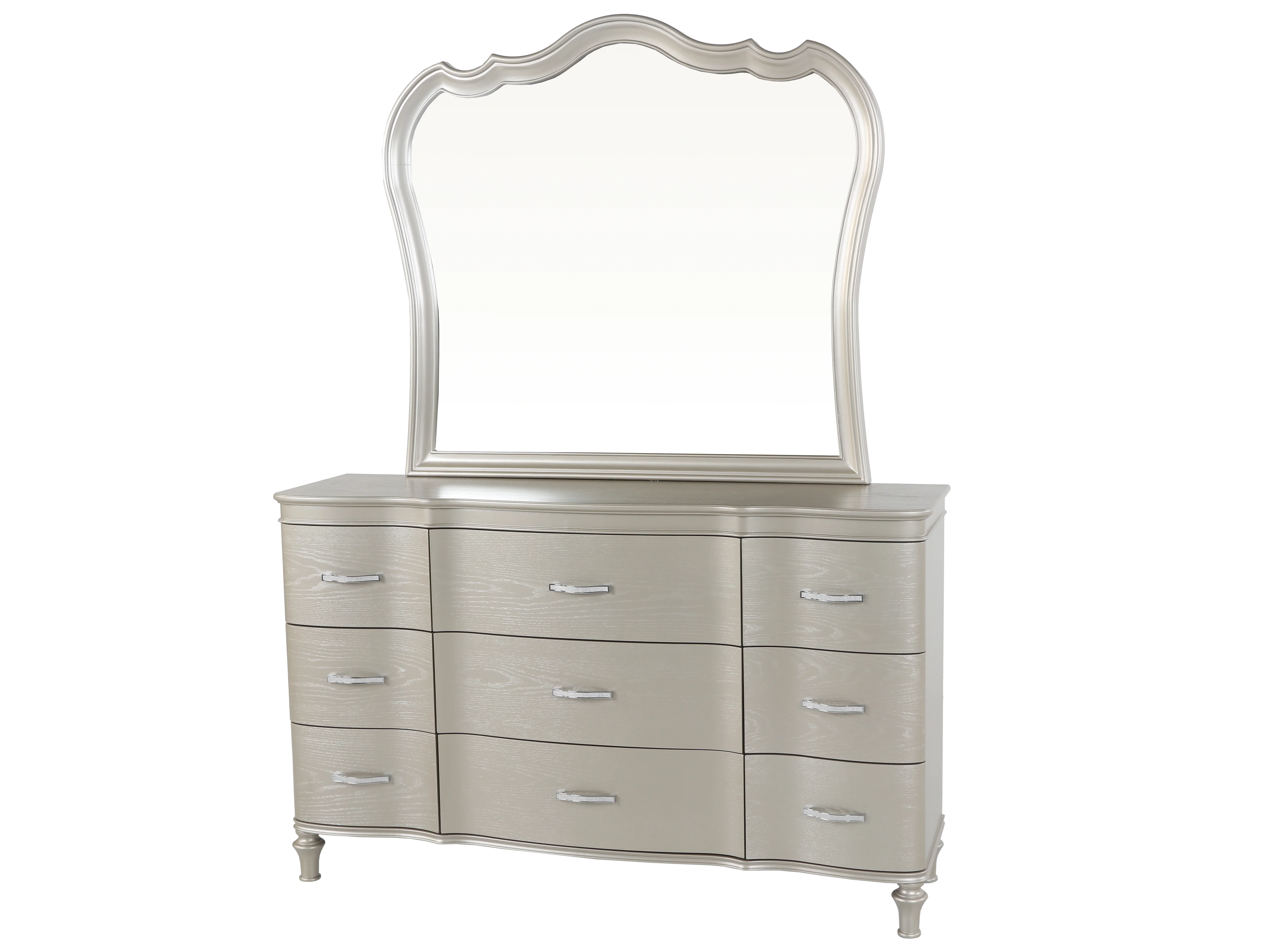 6 Piece Champagne Velvet Scalloped Bedroom Set - Image 7
