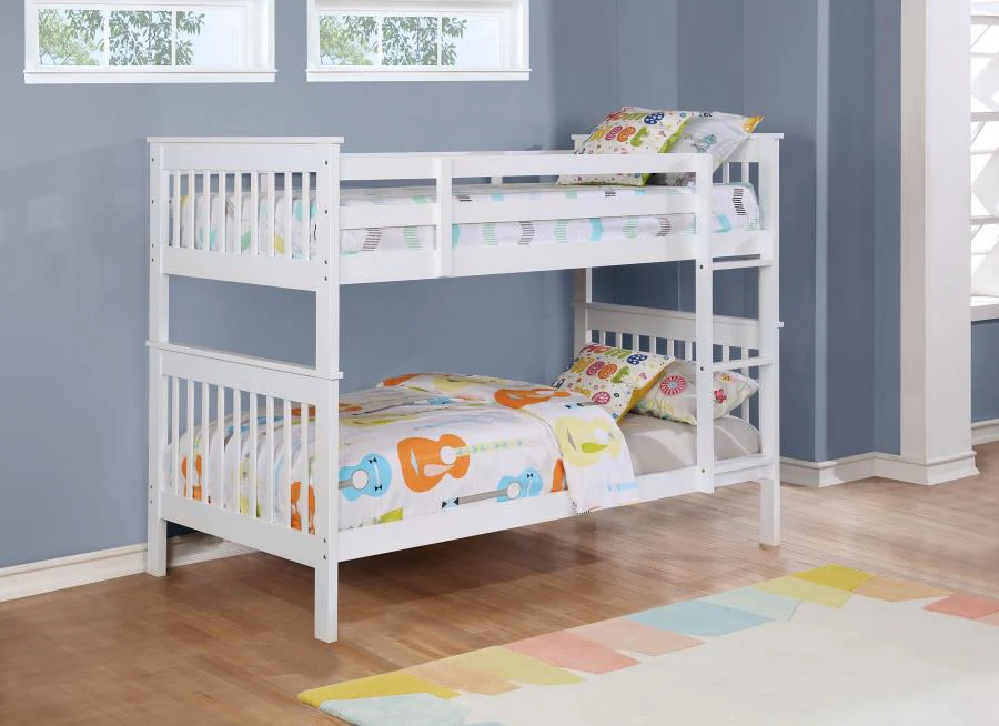 Chapman - Wood Twin Over Twin Bunk Bed With Mattress - White - Image 2