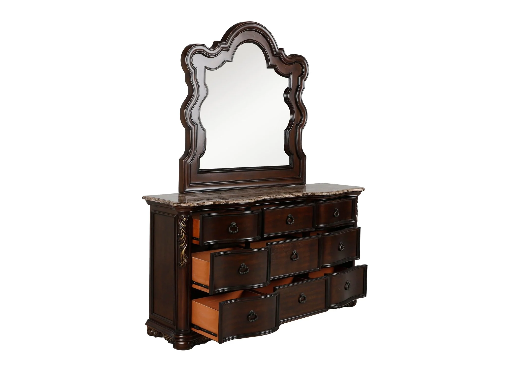 Cherry 6-Piece Traditional Bedroom Set with Bed, Dresser, Mirror, & Nightstand - Image 9