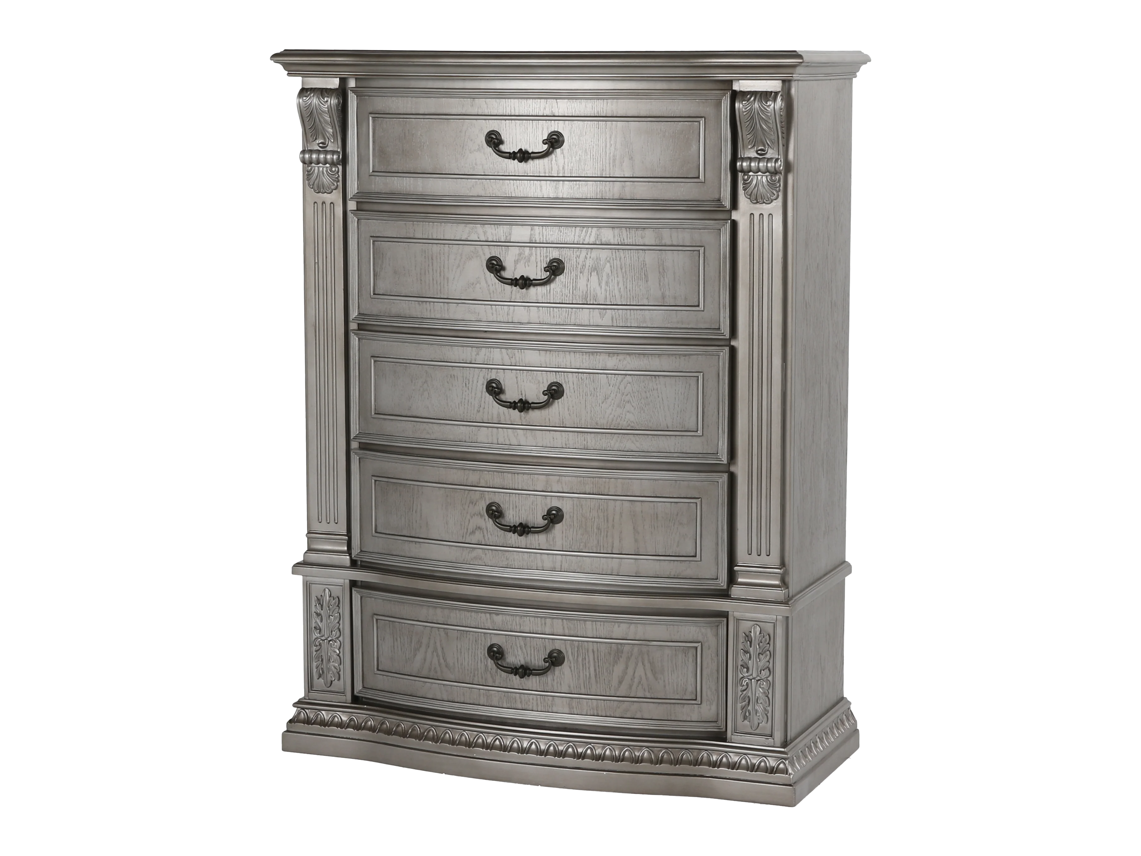 Platinum Ornate Carved 5-Drawer Bedroom Chest