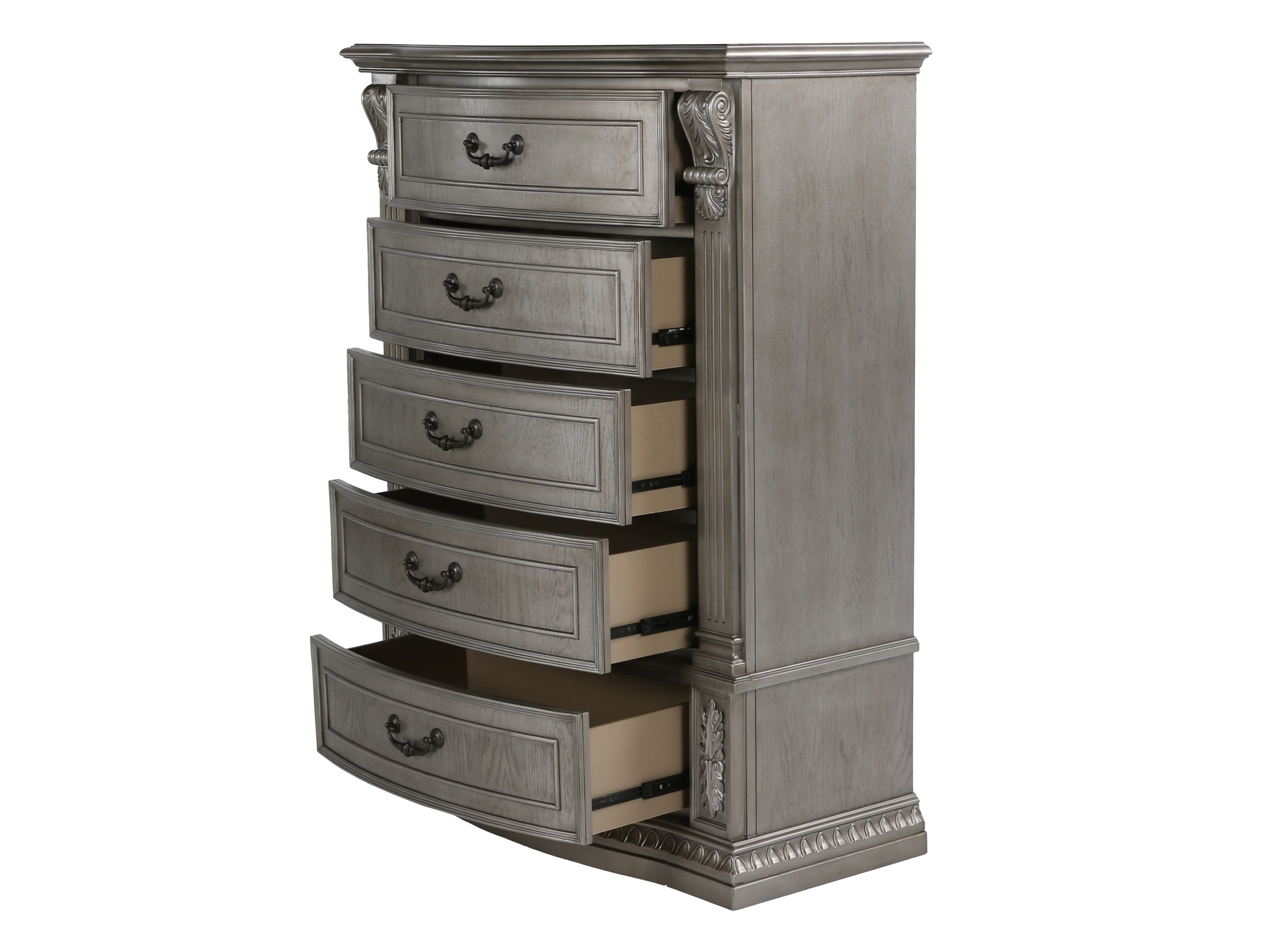 Platinum Ornate Carved 5-Drawer Bedroom Chest - Image 3