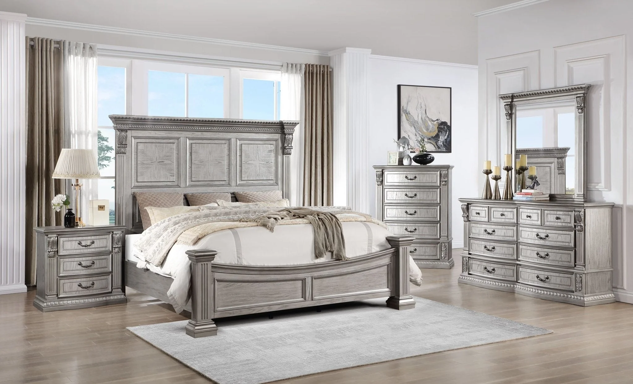 Platinum Ornate Carved 5-Drawer Bedroom Chest - Image 4