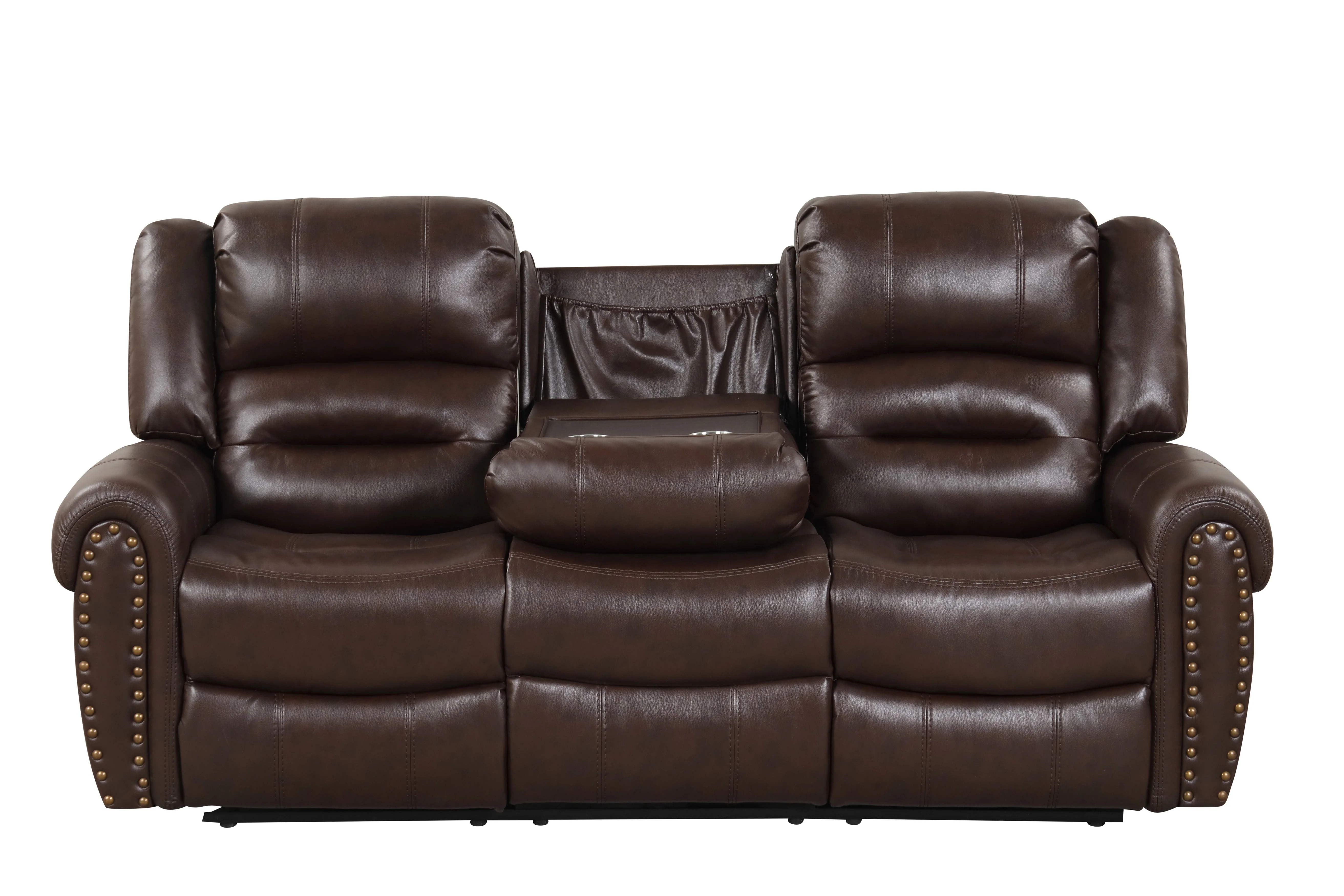 Classic Traditional 3-Piece Power Reclining Living Room Set in Red Brown Air Leather w/ USB, Console Cupholders & Drop-Down Table - Image 3