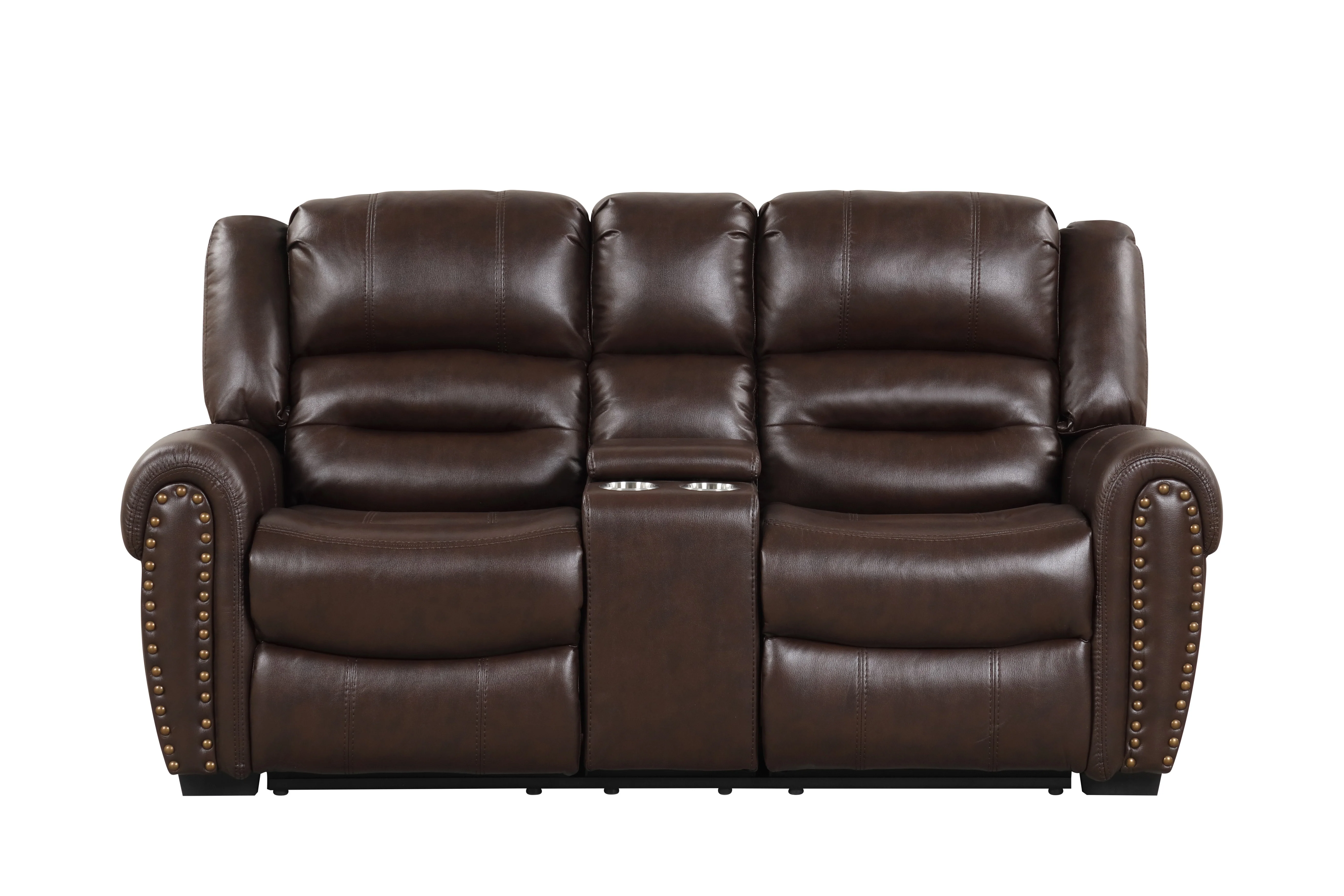 Classic Traditional 3-Piece Power Reclining Living Room Set in Red Brown Air Leather w/ USB, Console Cupholders & Drop-Down Table - Image 5