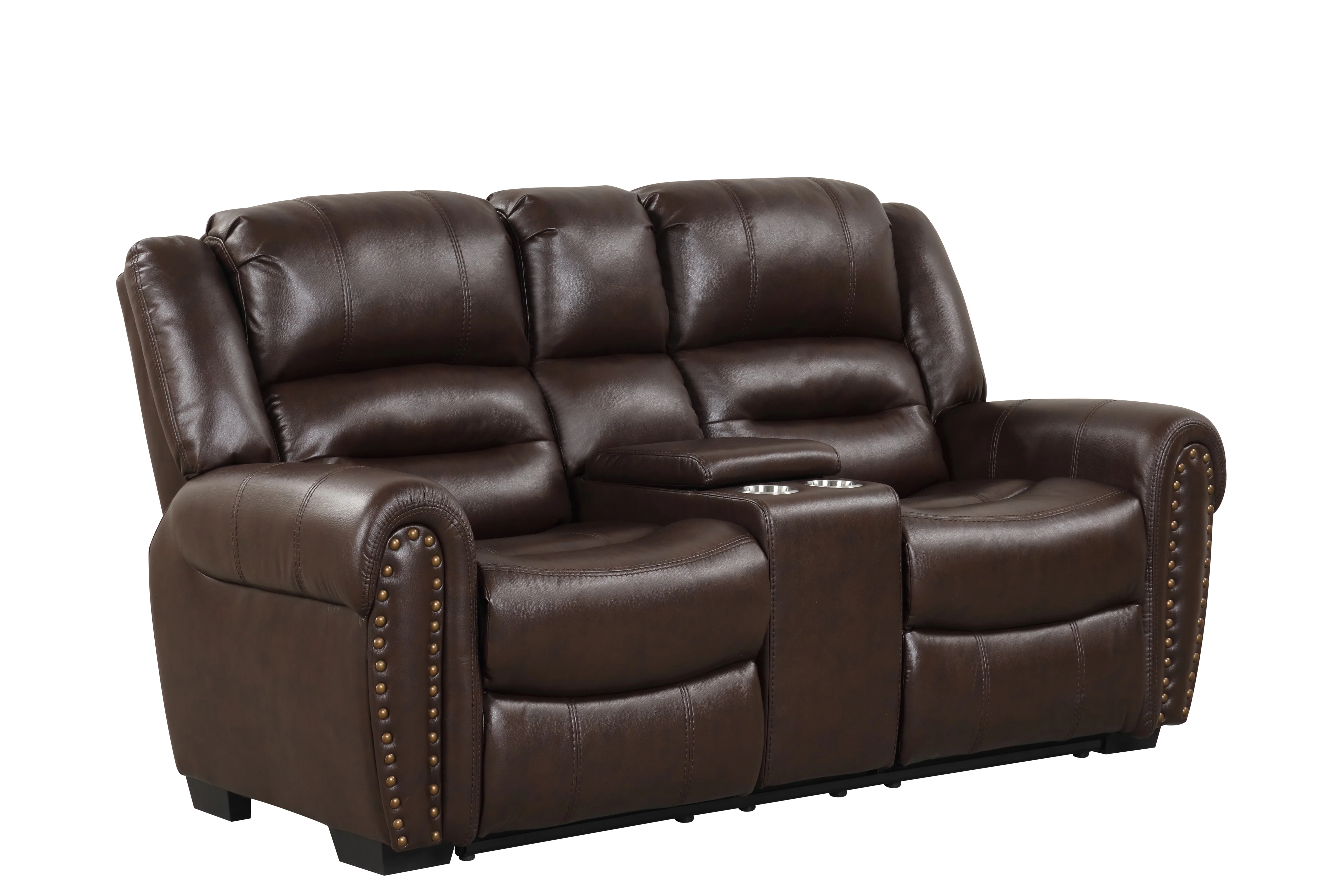 Classic Traditional 3-Piece Power Reclining Living Room Set in Red Brown Air Leather w/ USB, Console Cupholders & Drop-Down Table - Image 6