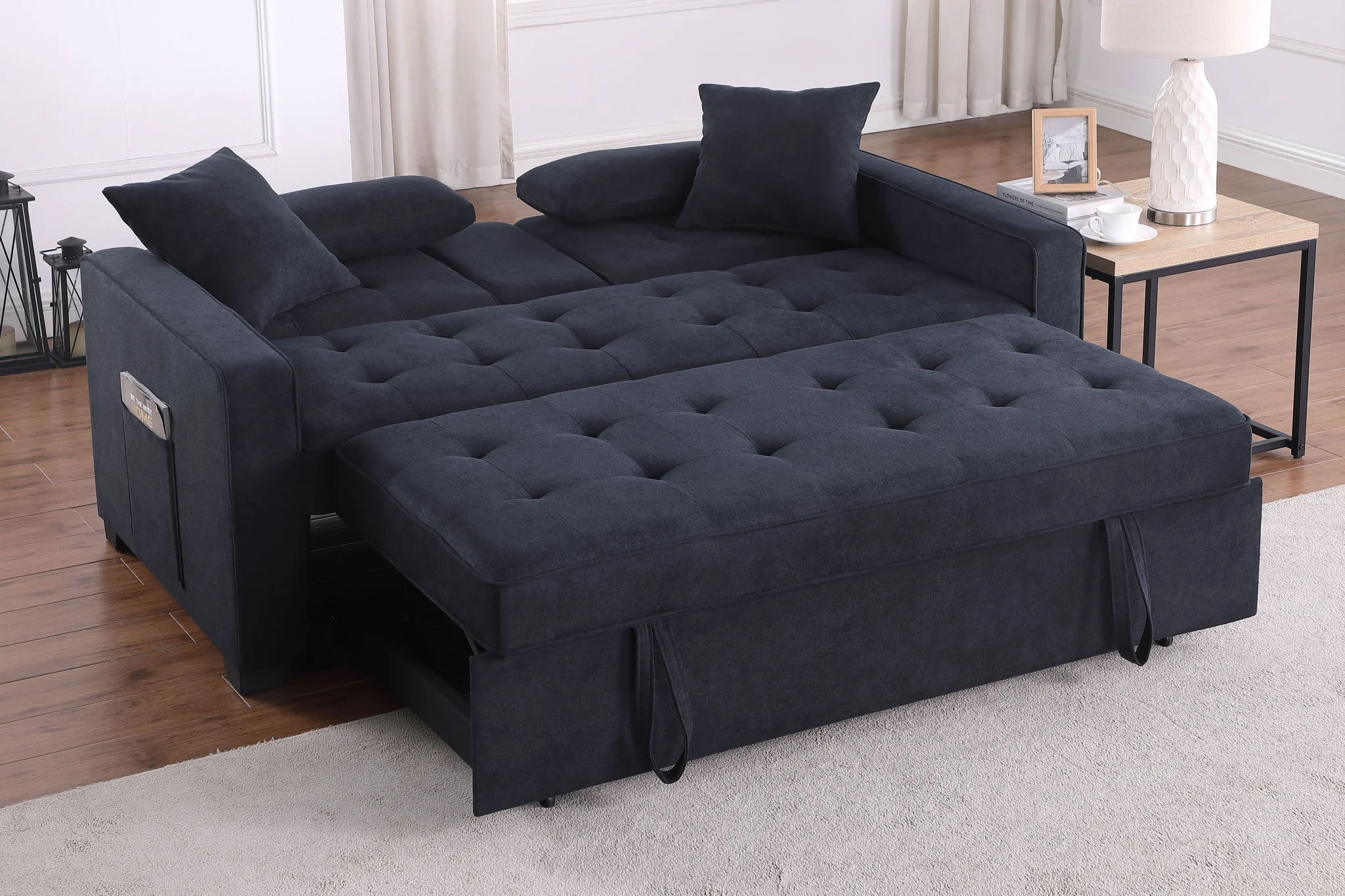 Cody II - 69.5"W Woven Fabric Convertible Sleeper Loveseat with Cup Holder - Image 10