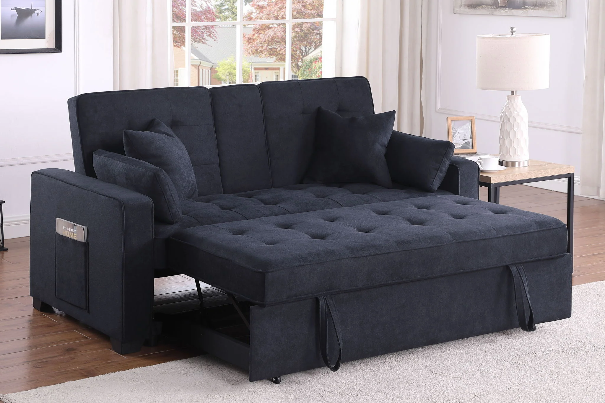 Cody II - 69.5"W Woven Fabric Convertible Sleeper Loveseat with Cup Holder - Image 11
