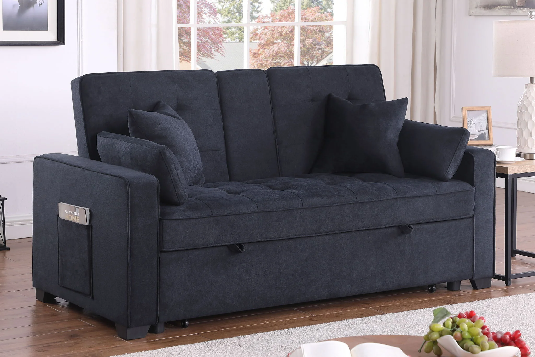 Cody II - 69.5"W Woven Fabric Convertible Sleeper Loveseat with Cup Holder - Image 2