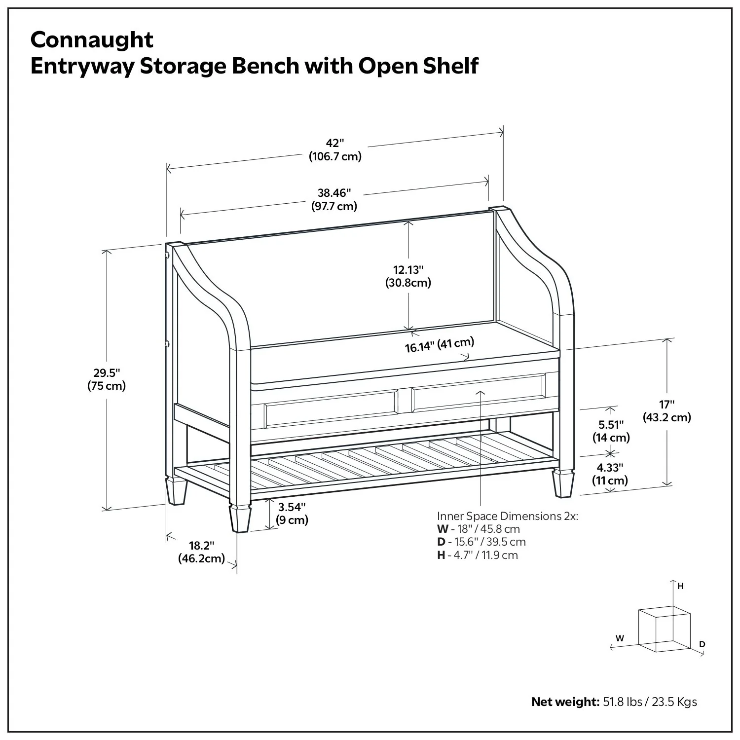 Connaught - Entryway Storage Bench With Shelf - Chestnut - Image 2