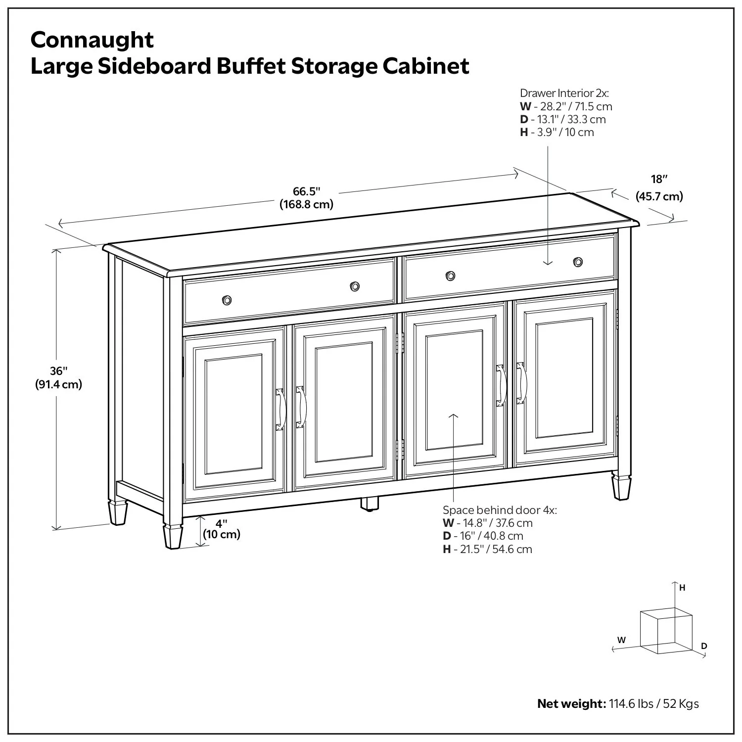 Connaught - Large Sideboard Buffet Storage Cabinet - Brown - Image 10