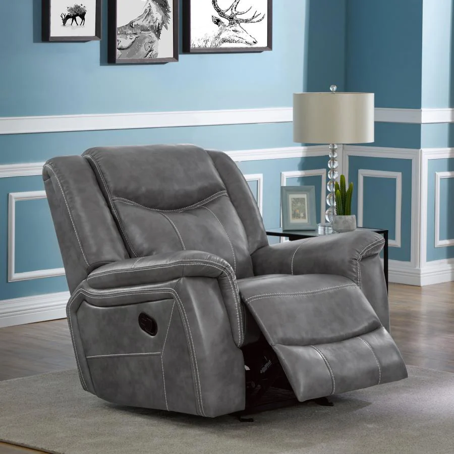 Conrad - Upholstered Padded Arm Glider Recliner - Gray - Image 3