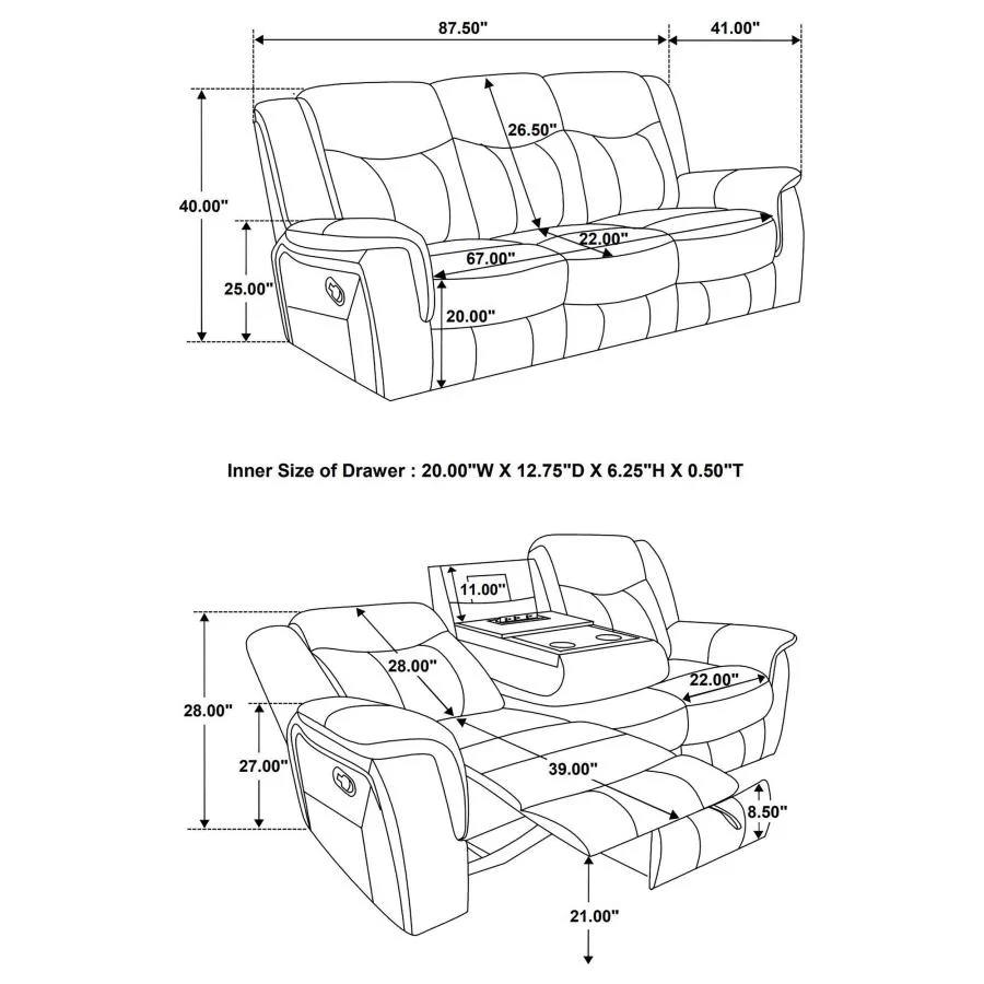 Conrad - Upholstered Padded Arm Motion Sofa - Gray - Image 12