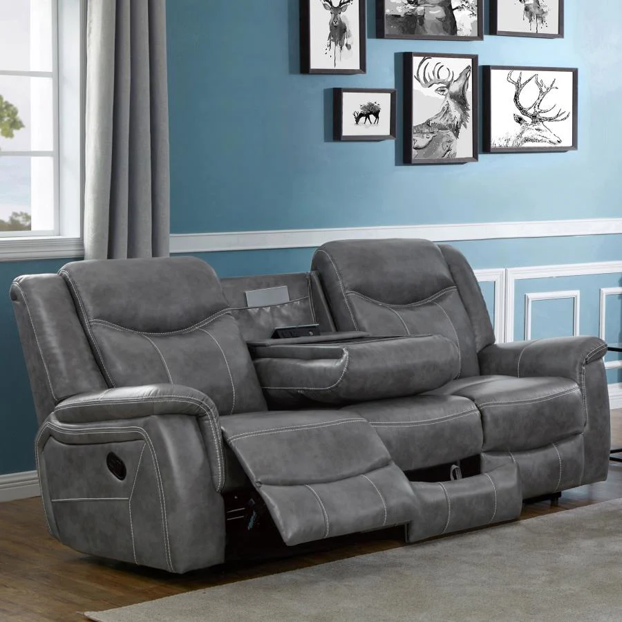 Conrad - Upholstered Padded Arm Motion Sofa - Gray - Image 2