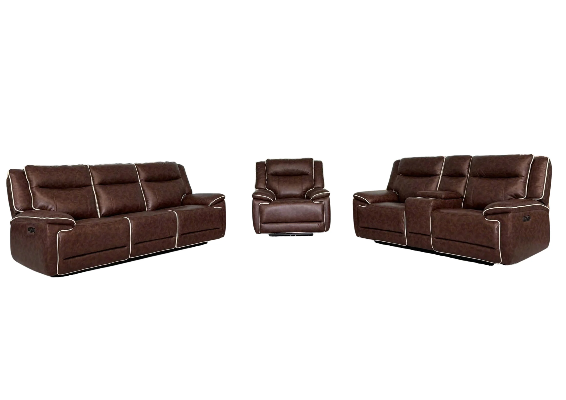 Contemporary Dark Brown Dual Power Reclining 3-Piece Living Room Set w/ USB & Wireless Charging, Console Storage & Drop-Down Table - Image 3
