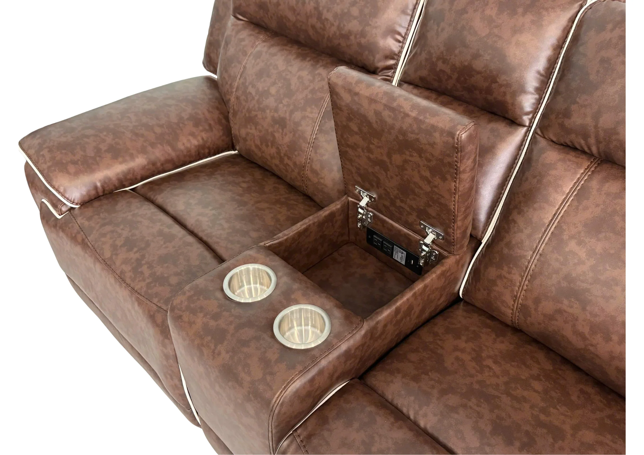 Contemporary Dark Brown Dual Power Reclining 3-Piece Living Room Set w/ USB & Wireless Charging, Console Storage & Drop-Down Table - Image 4