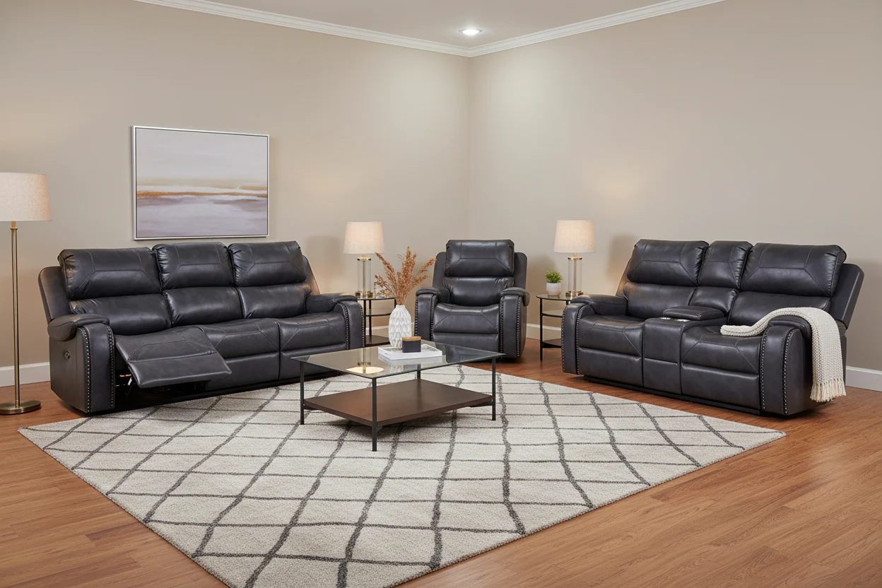 Contemporary Gray 3-Piece Power Reclining Living Room Set with Console & Cup Holders - Image 2