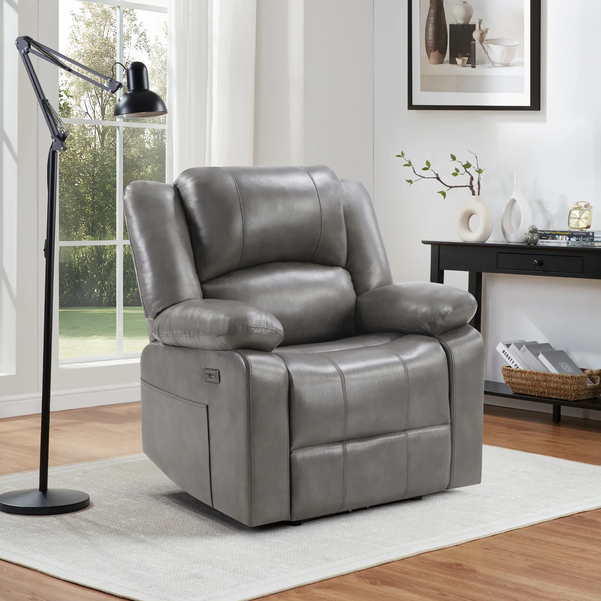 Contemporary Gray Dual Power Recliner w/ Power Headrest & Power Footrest - Image 3