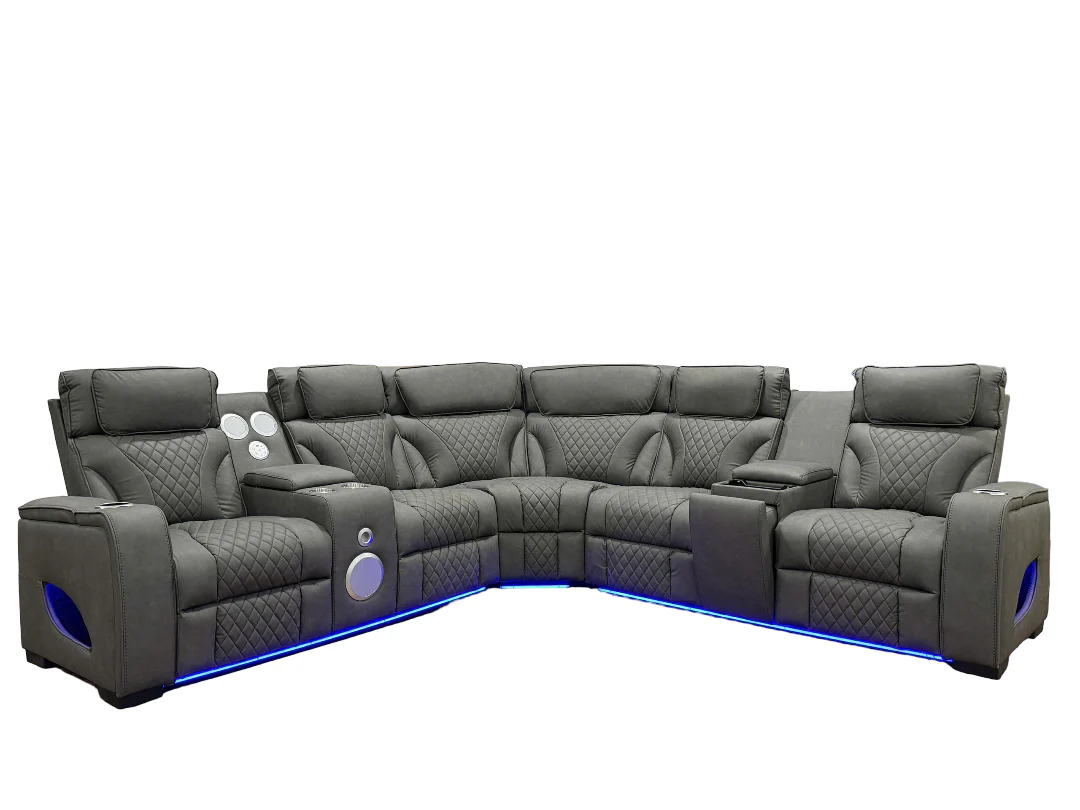 Contemporary Gray Power Reclining Sectional with Power Headrests, LED, Speakers & Wireless Charging - Image 3