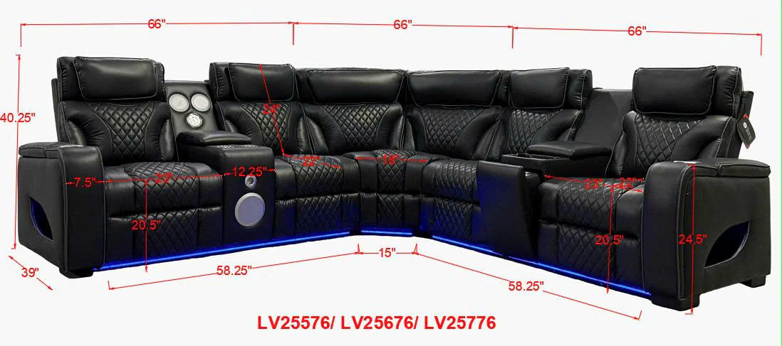 Contemporary Gray Power Reclining Sectional with Power Headrests, LED, Speakers & Wireless Charging - Image 9