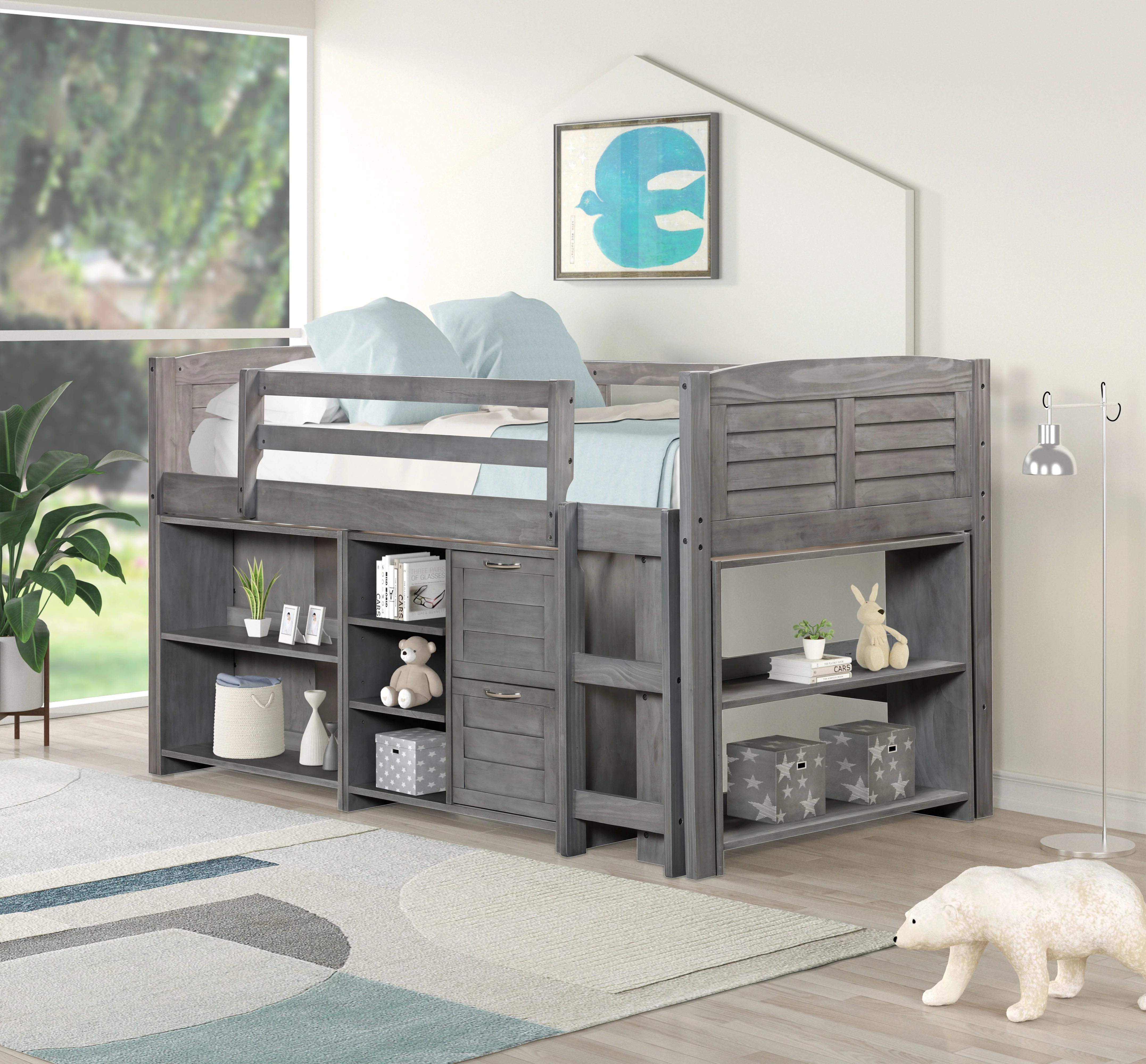 5-Piece Twin-Size Loft Storage Bed with Shelves - Image 10