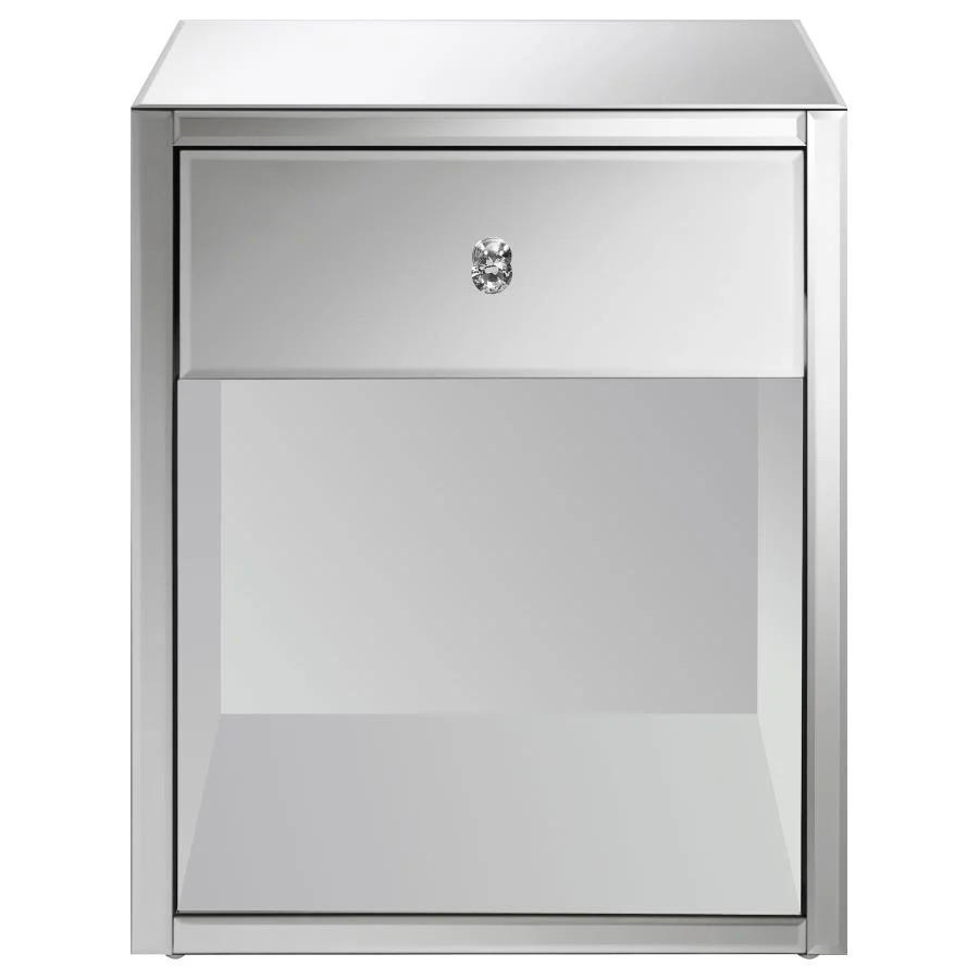 Coquette 1-drawer Mirrored Accent Side Table Silver - Image 2