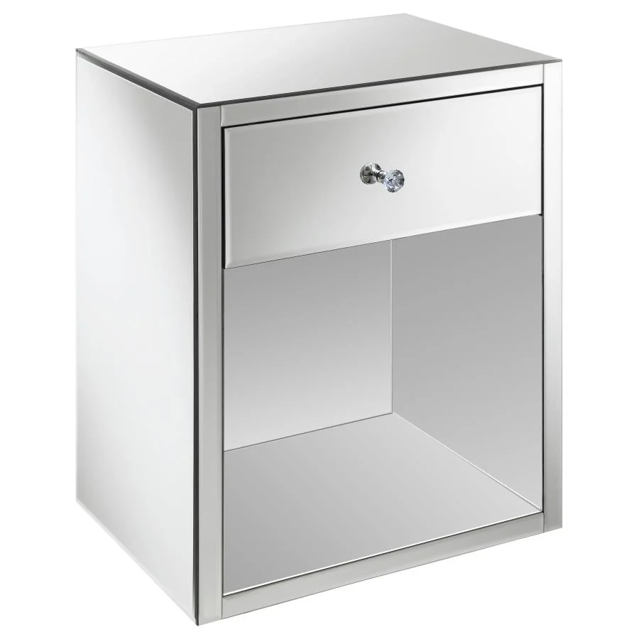Coquette 1-drawer Mirrored Accent Side Table Silver - Image 7