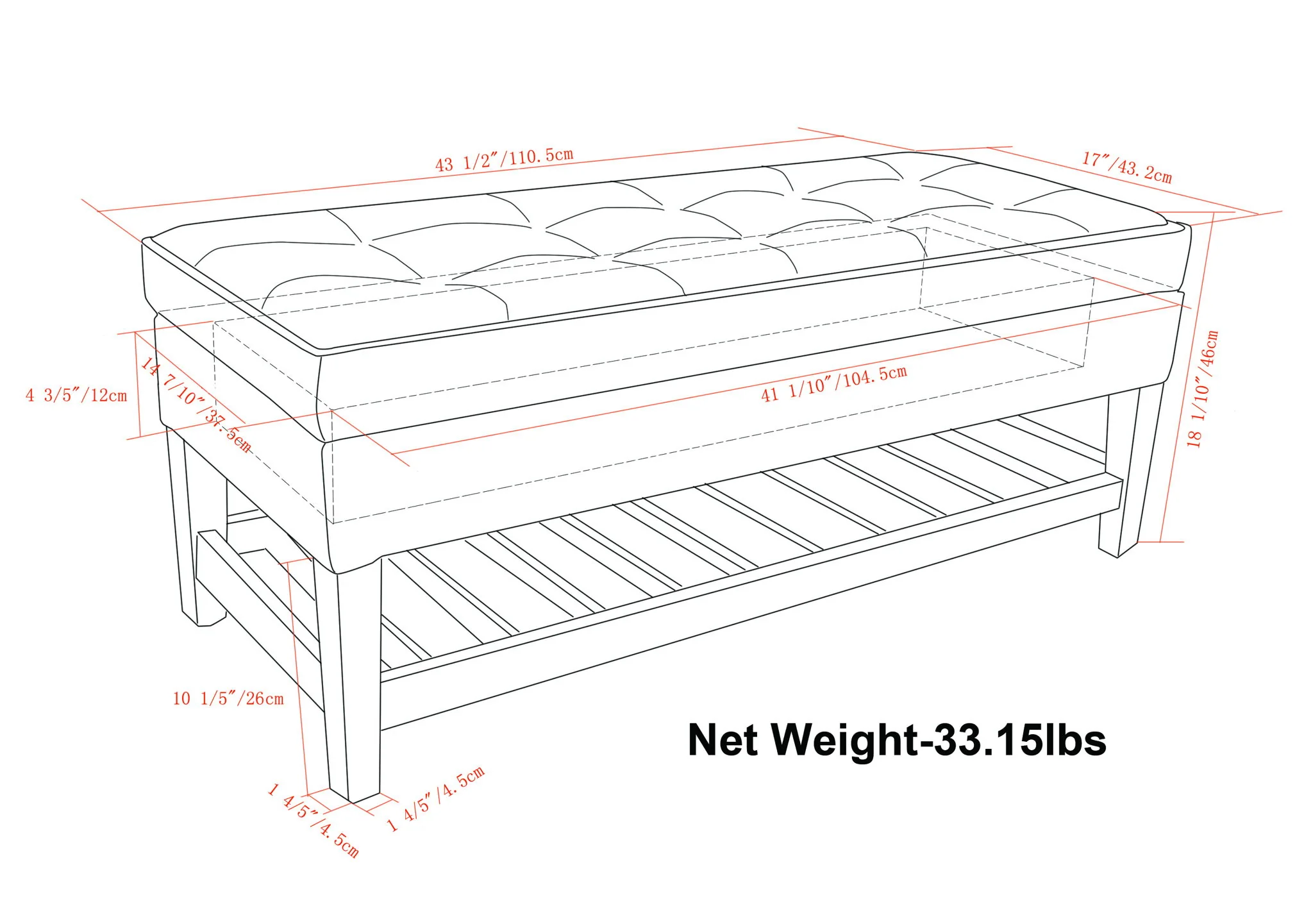Cosmopolitan - Storage Ottoman Bench With Open Bottom - Image 14