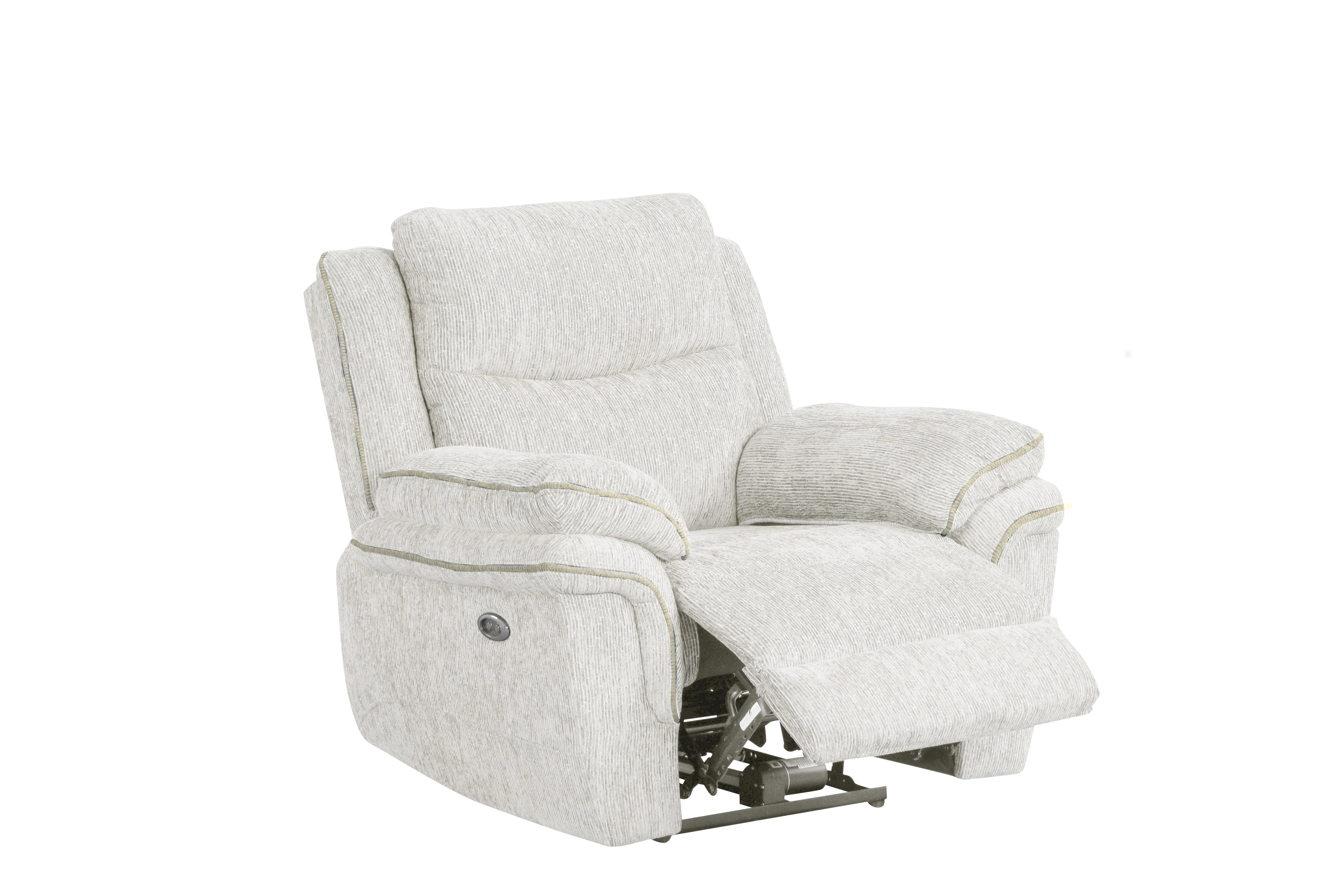 Cream Chenille 3-Piece Reclining Living Room Set - Power Sofa with Drop-Down Table, Stationary Loveseat, and Power Recliner with USB Charging - Image 3