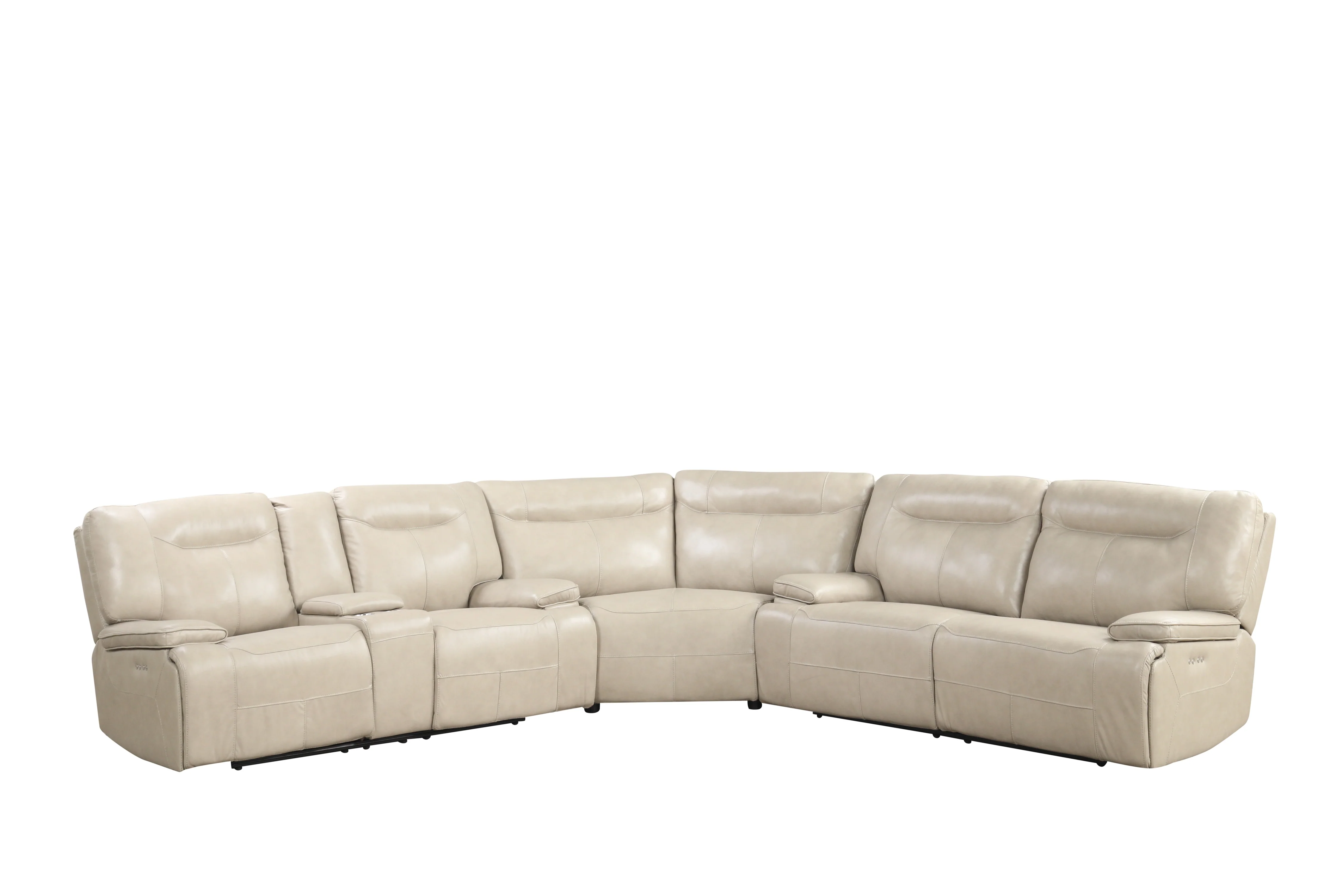 Cream Top Grain Leather Power Reclining Sectional with Console & Wireless Charging - Image 3