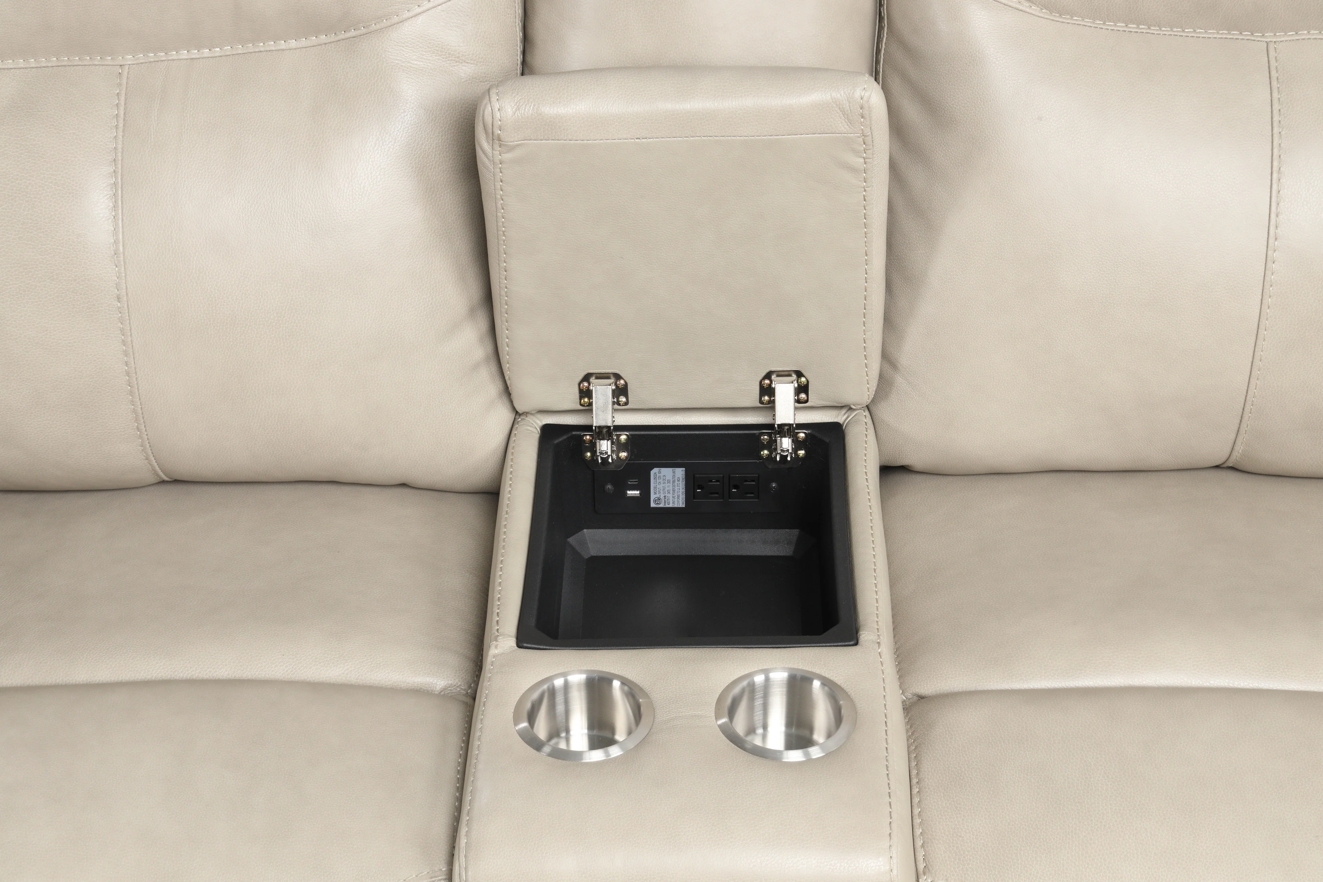 Cream Top Grain Leather Power Reclining Sectional with Console & Wireless Charging - Image 4
