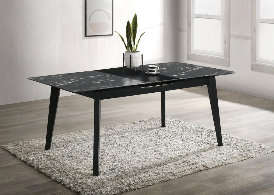 Crestmont - Extension Dining Table Faux Marble - Black - Image 2