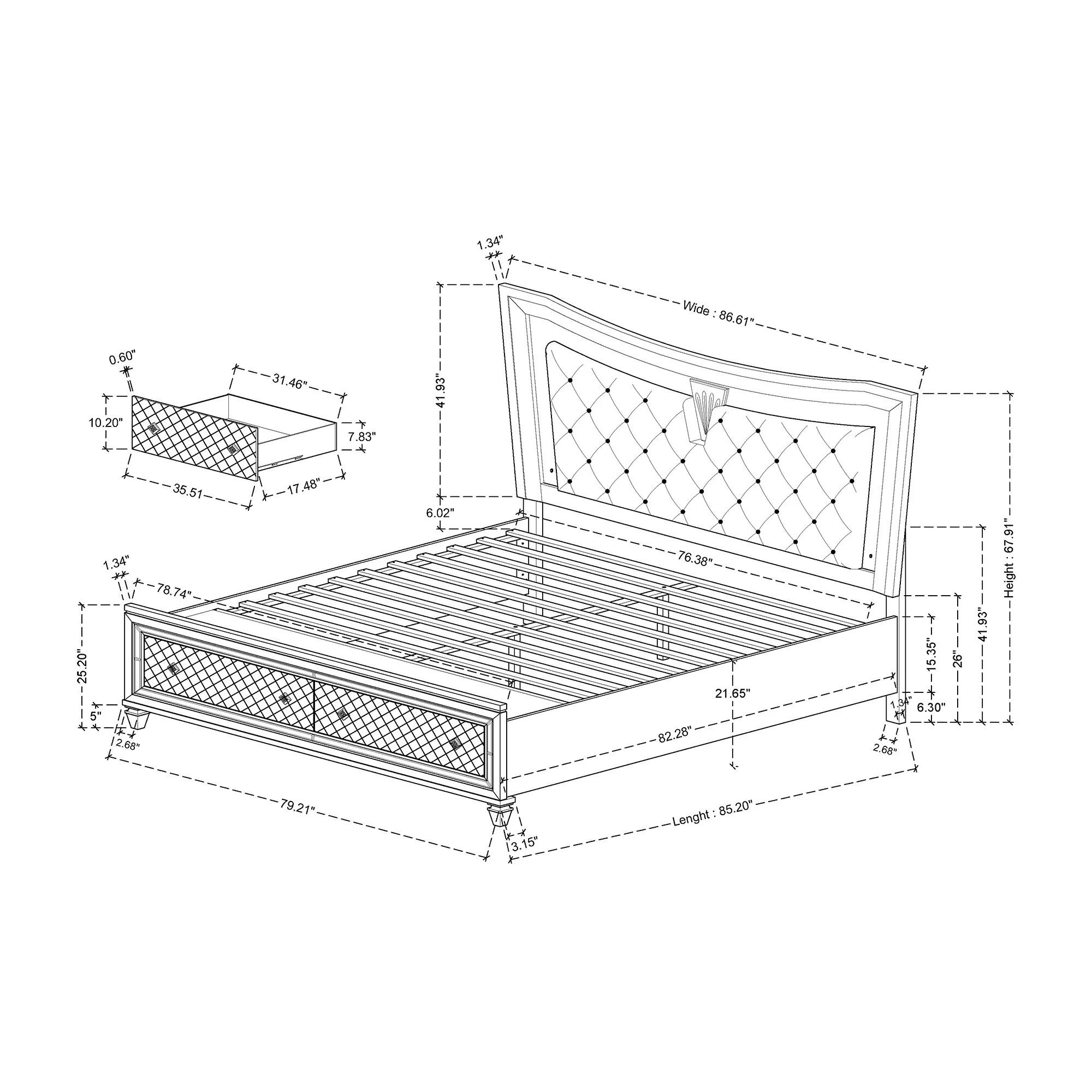 Cross - Elegant Design Bed With LED - Image 2