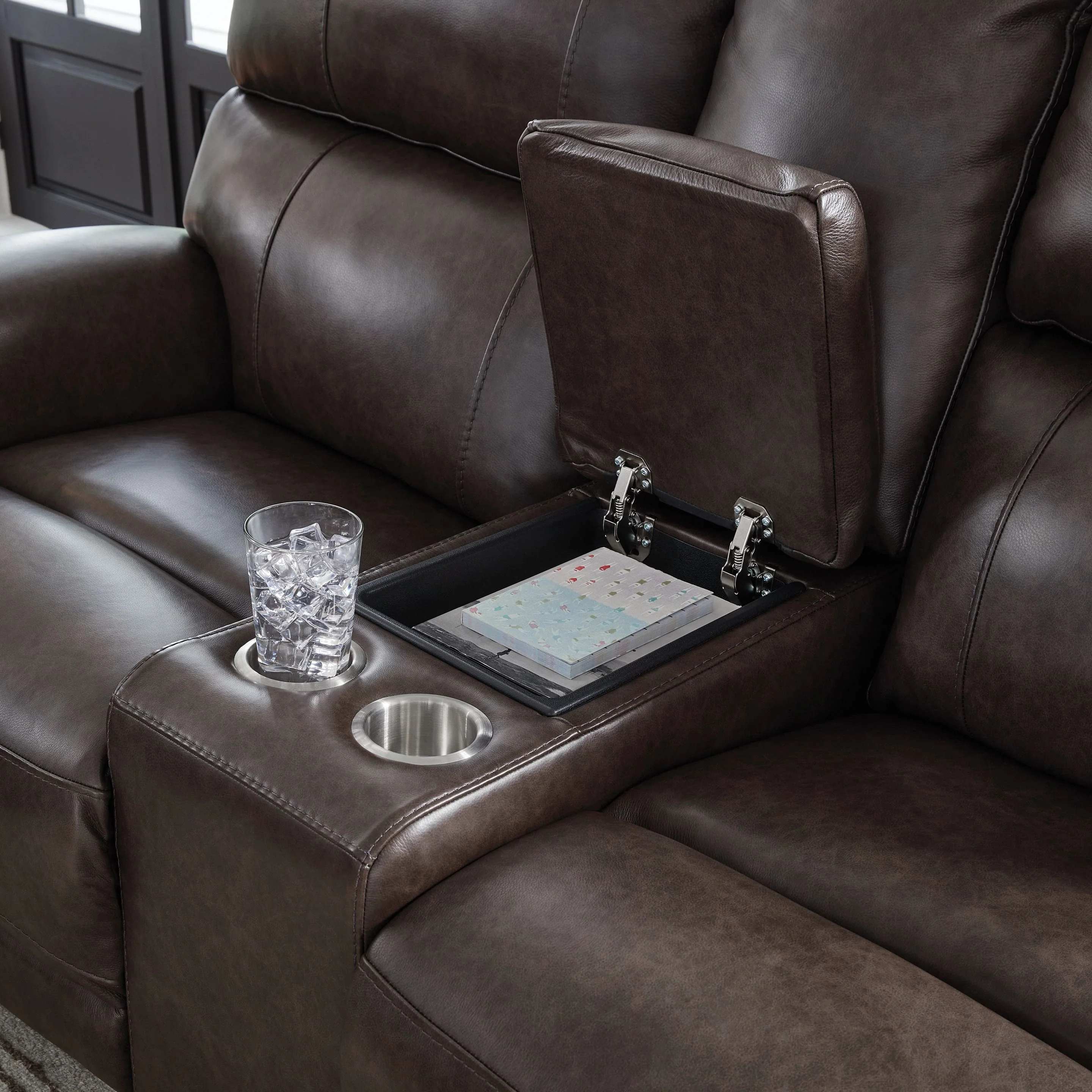 Crossplex - Power Reclining Loveseat / Console / Adjustable Headrest - Smoke - Image 4
