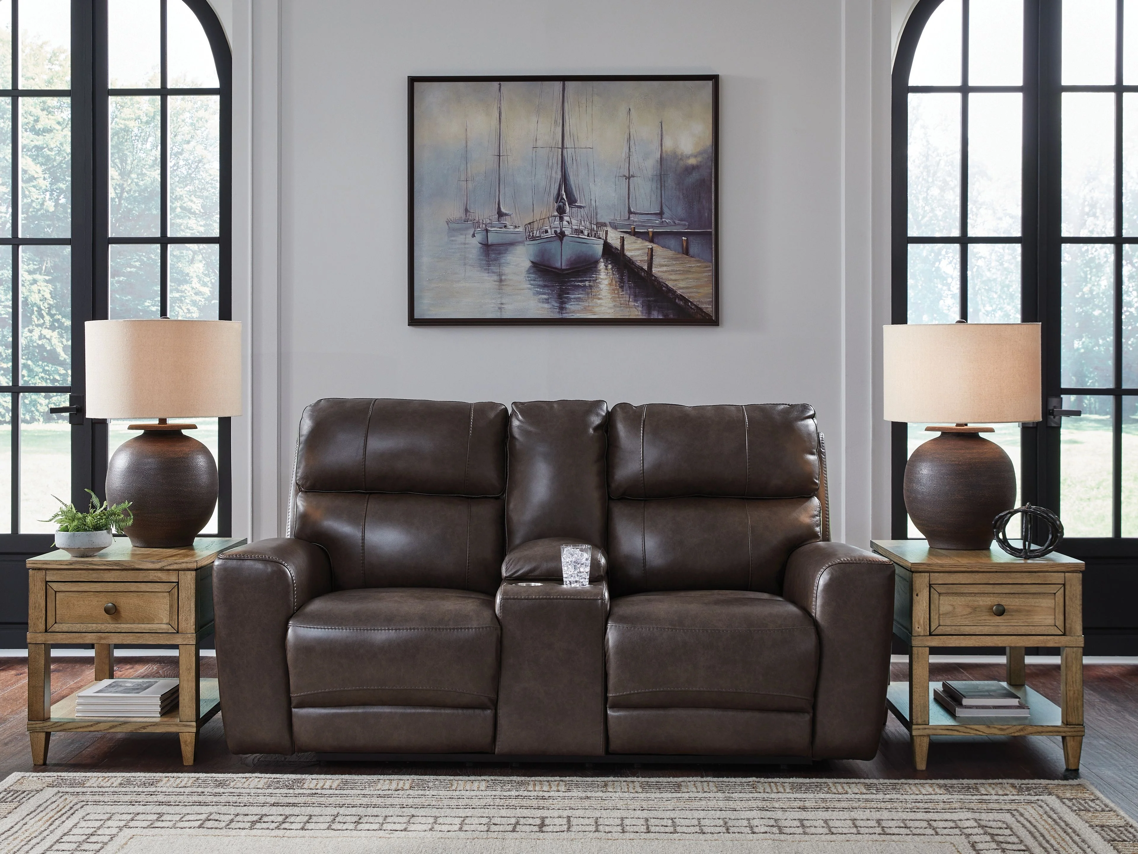 Crossplex - Power Reclining Loveseat / Console / Adjustable Headrest - Smoke - Image 9
