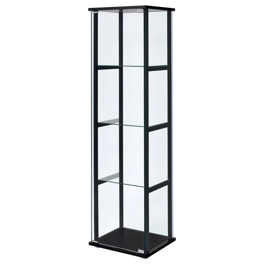 Cyclamen - 4-Shelf Clear Glass Curio Display Cabinet - Black - Image 4