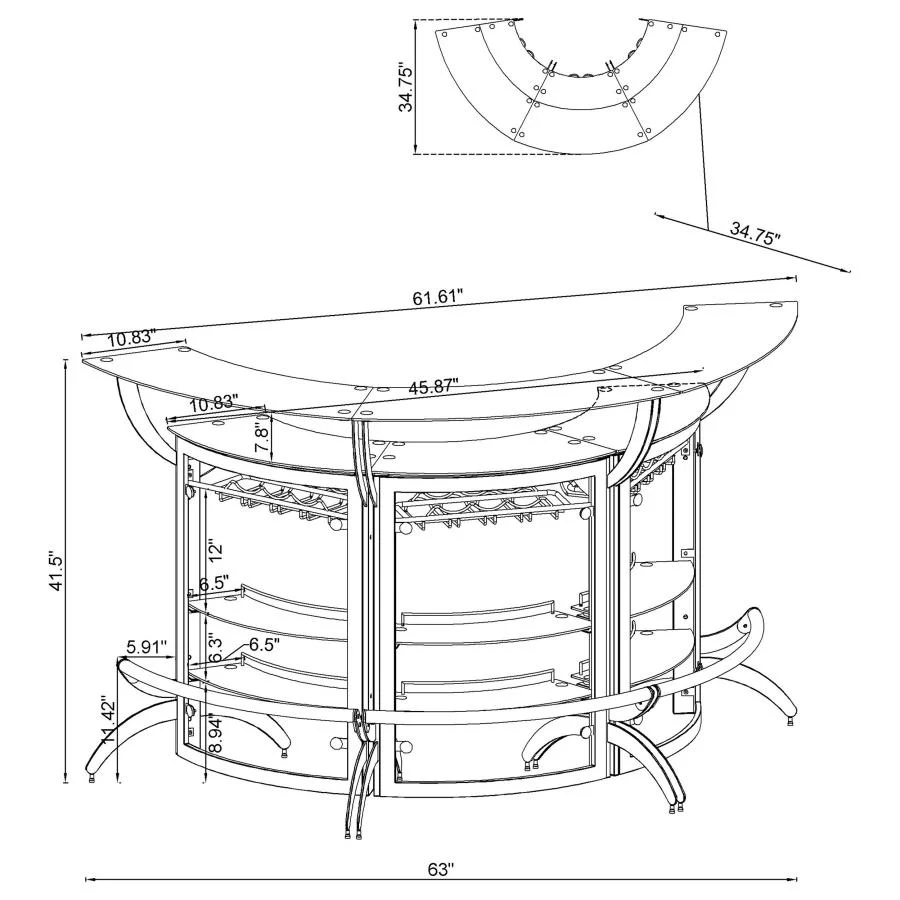 Dallas - 3-Piece Curved Freestanding Home Bar Cabinet - Image 23