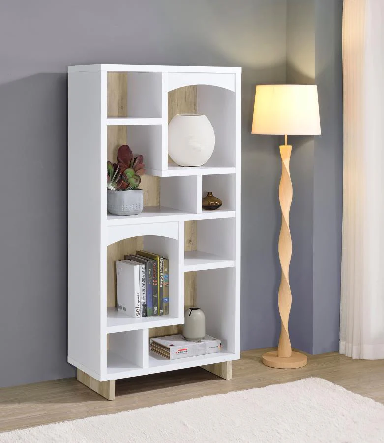 Dalton - 6-Shelf Bookcase - White And Distressed Pine - Image 2