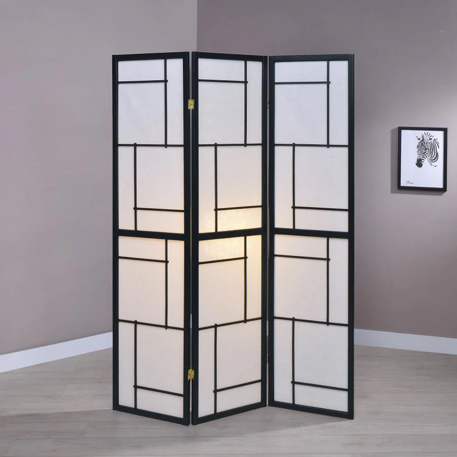 Damis - 3-Panel Room Divider Folding Shoji Screen - Black - Image 2